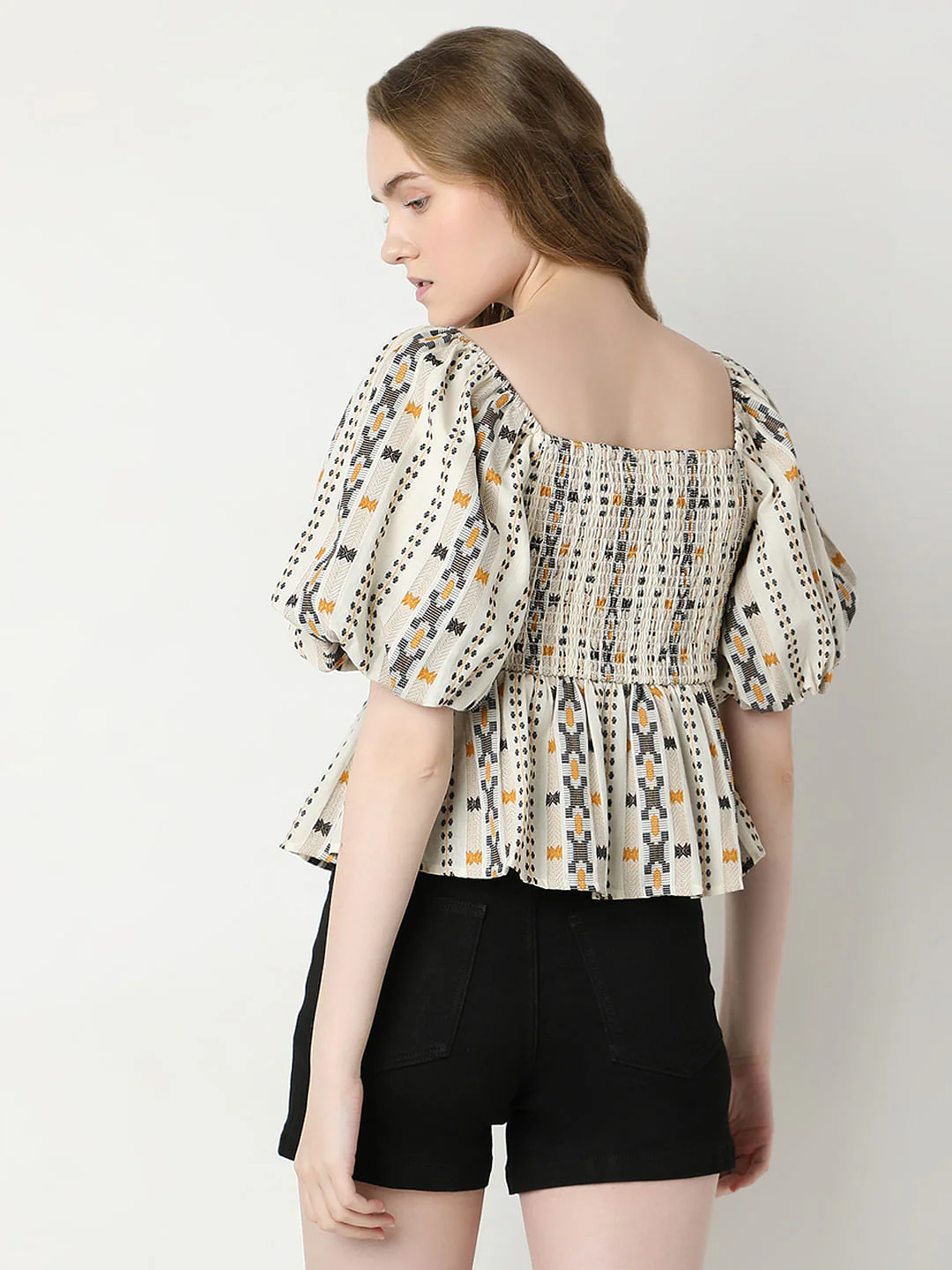 Cream Printed Smocked Top - Image 4