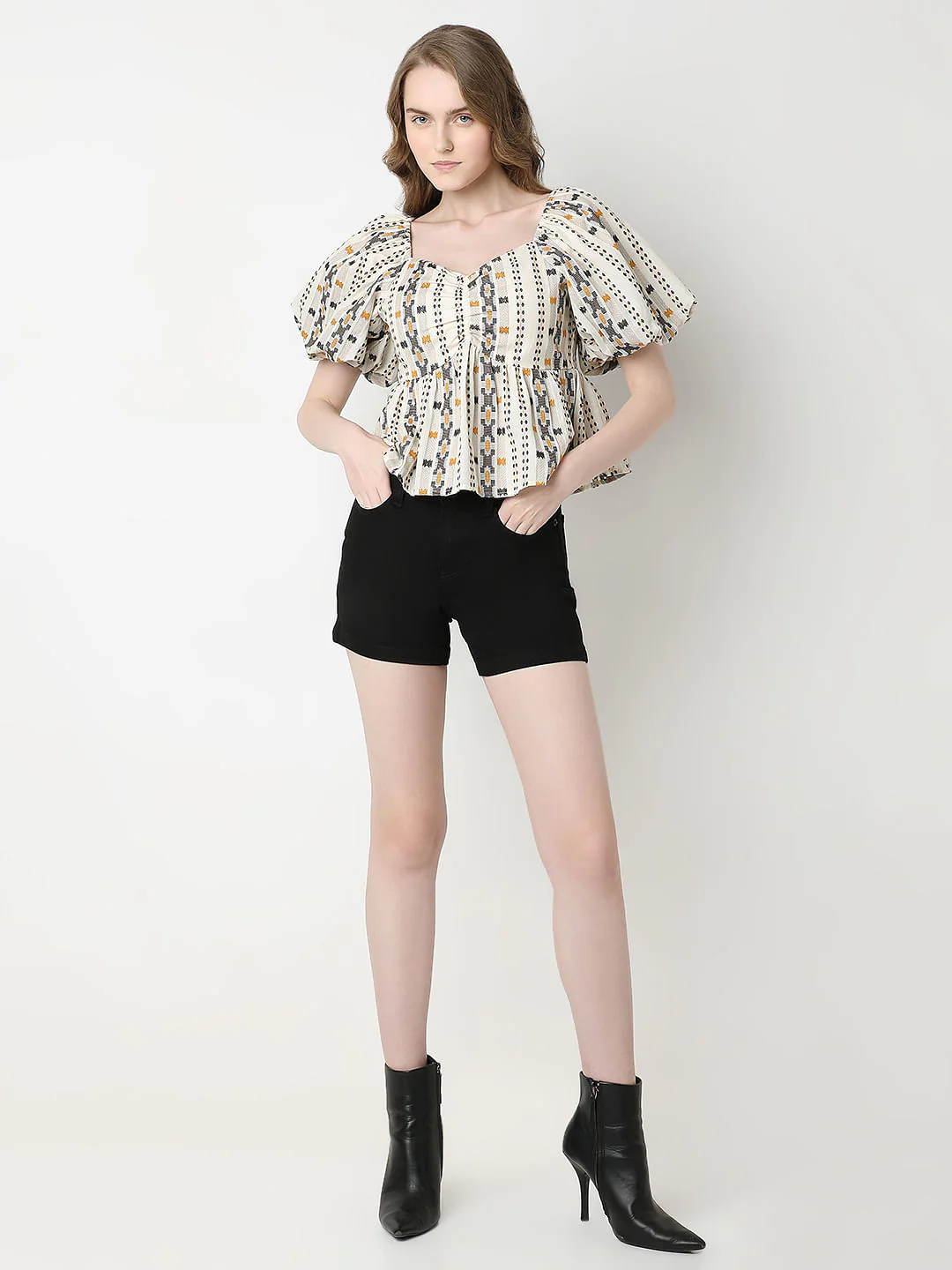 Cream Printed Smocked Top - Image 5