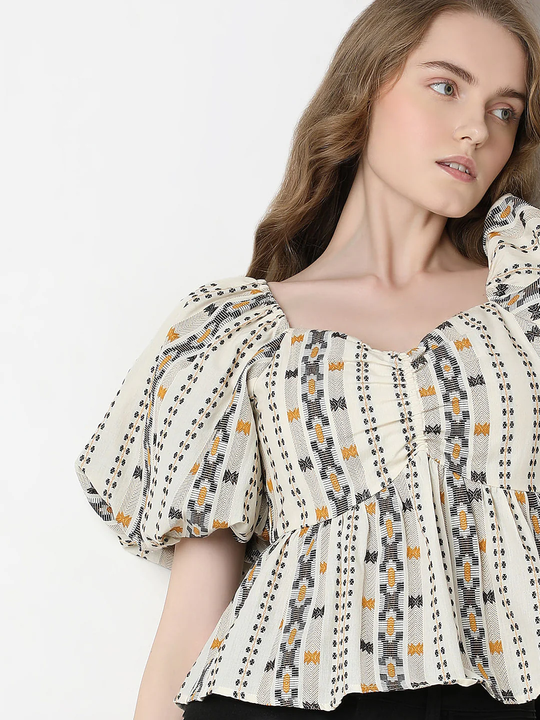 Cream Printed Smocked Top - Image 6