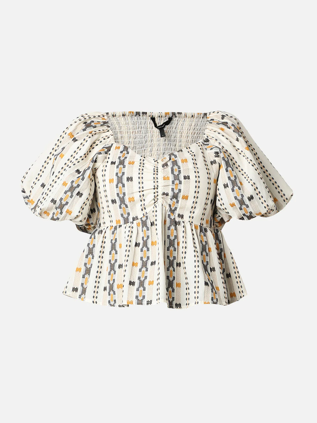 Cream Printed Smocked Top - Image 7