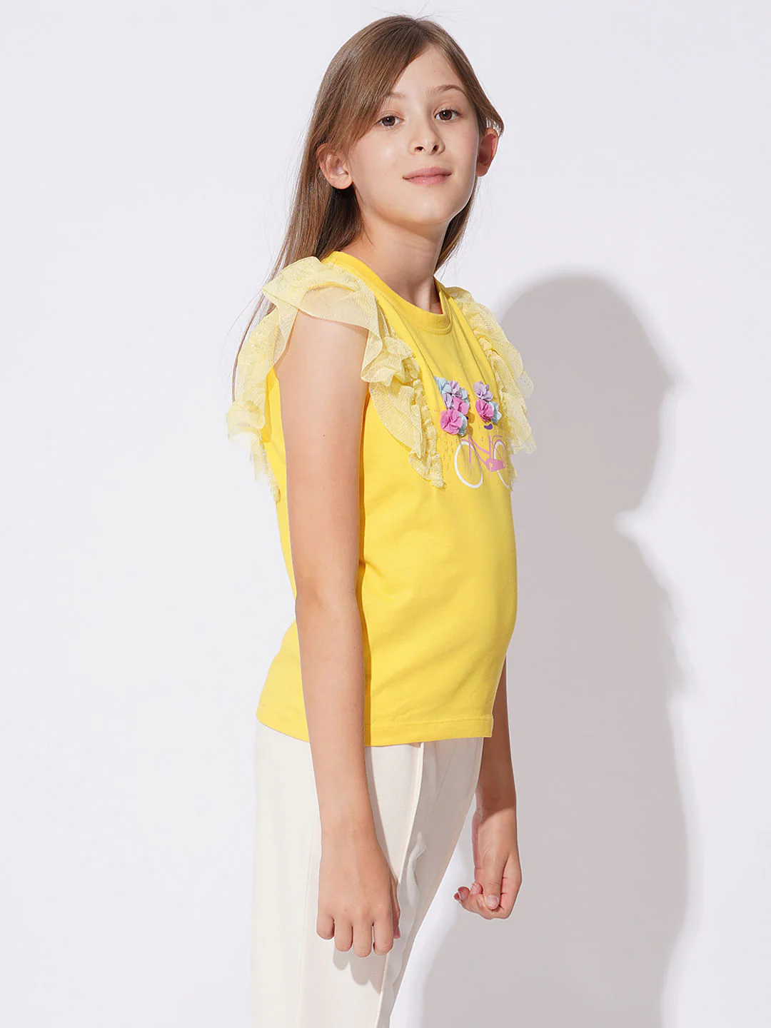 Girls Yellow Embellished Graphic T-Shirt - Image 2