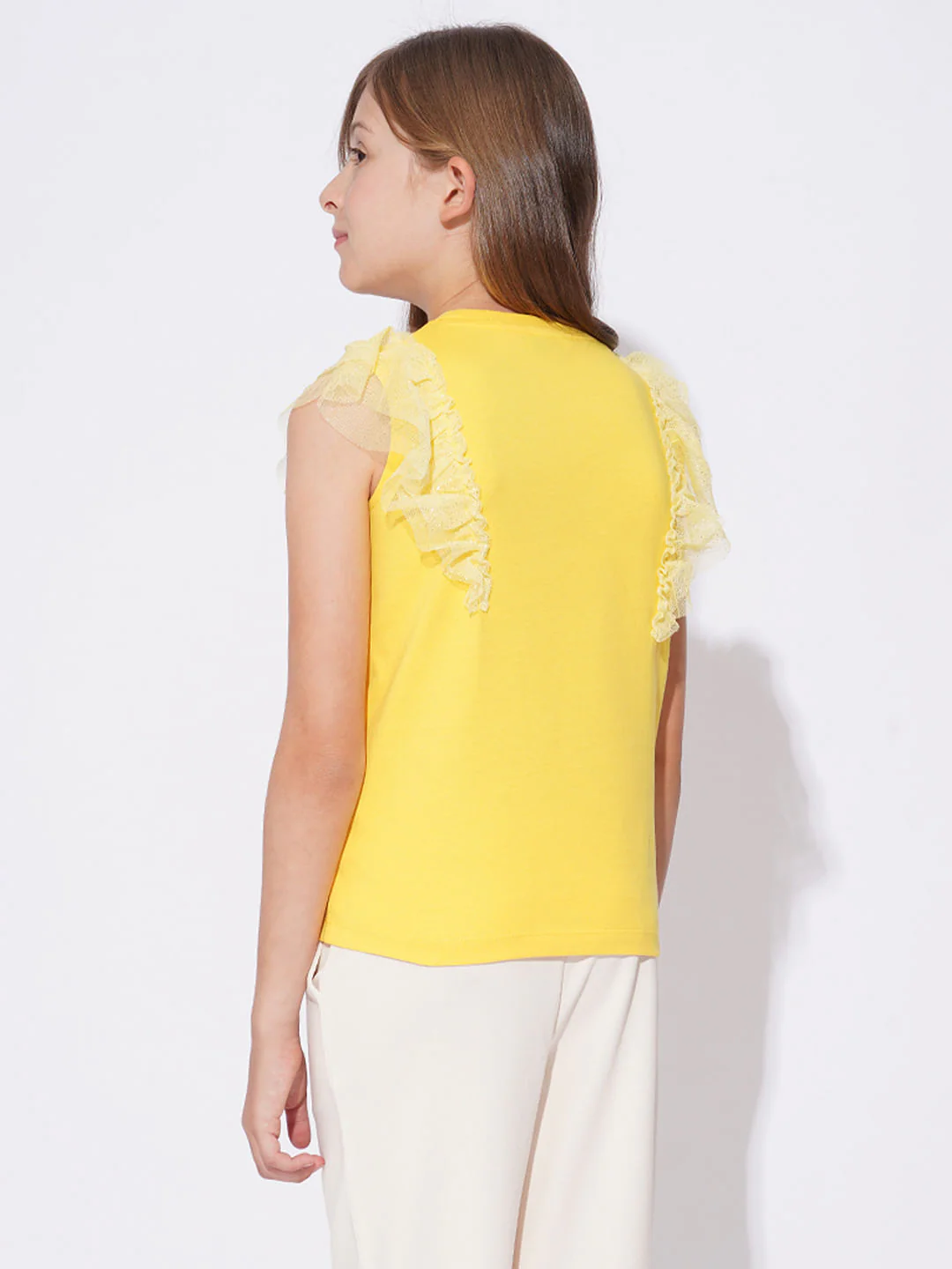 Girls Yellow Embellished Graphic T-Shirt - Image 3