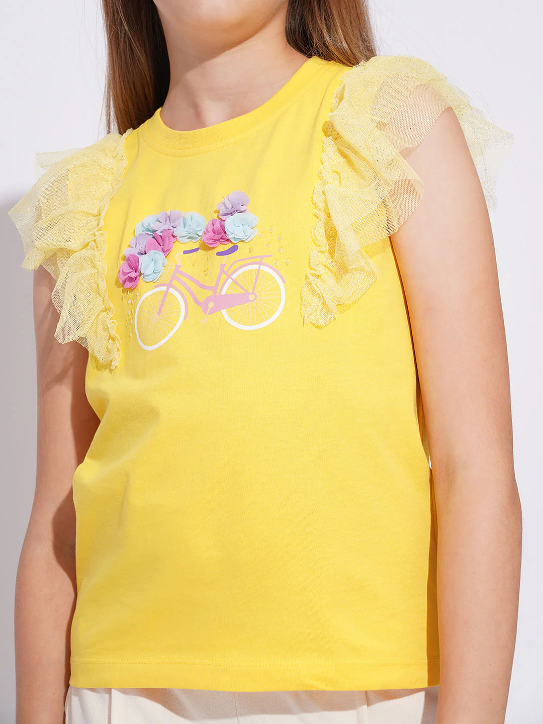 Girls Yellow Embellished Graphic T-Shirt - Image 4