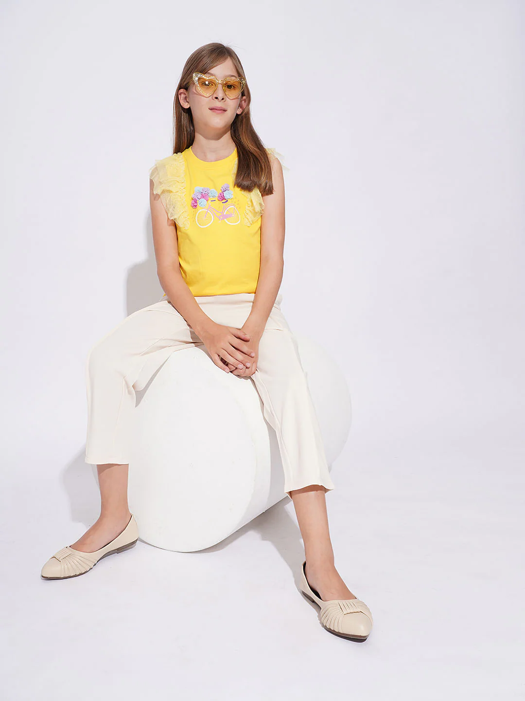 Girls Yellow Embellished Graphic T-Shirt - Image 5