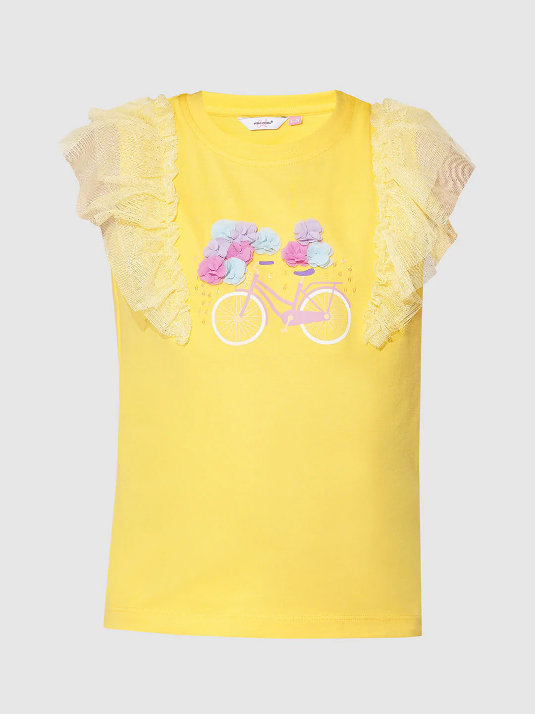 Girls Yellow Embellished Graphic T-Shirt - Image 6