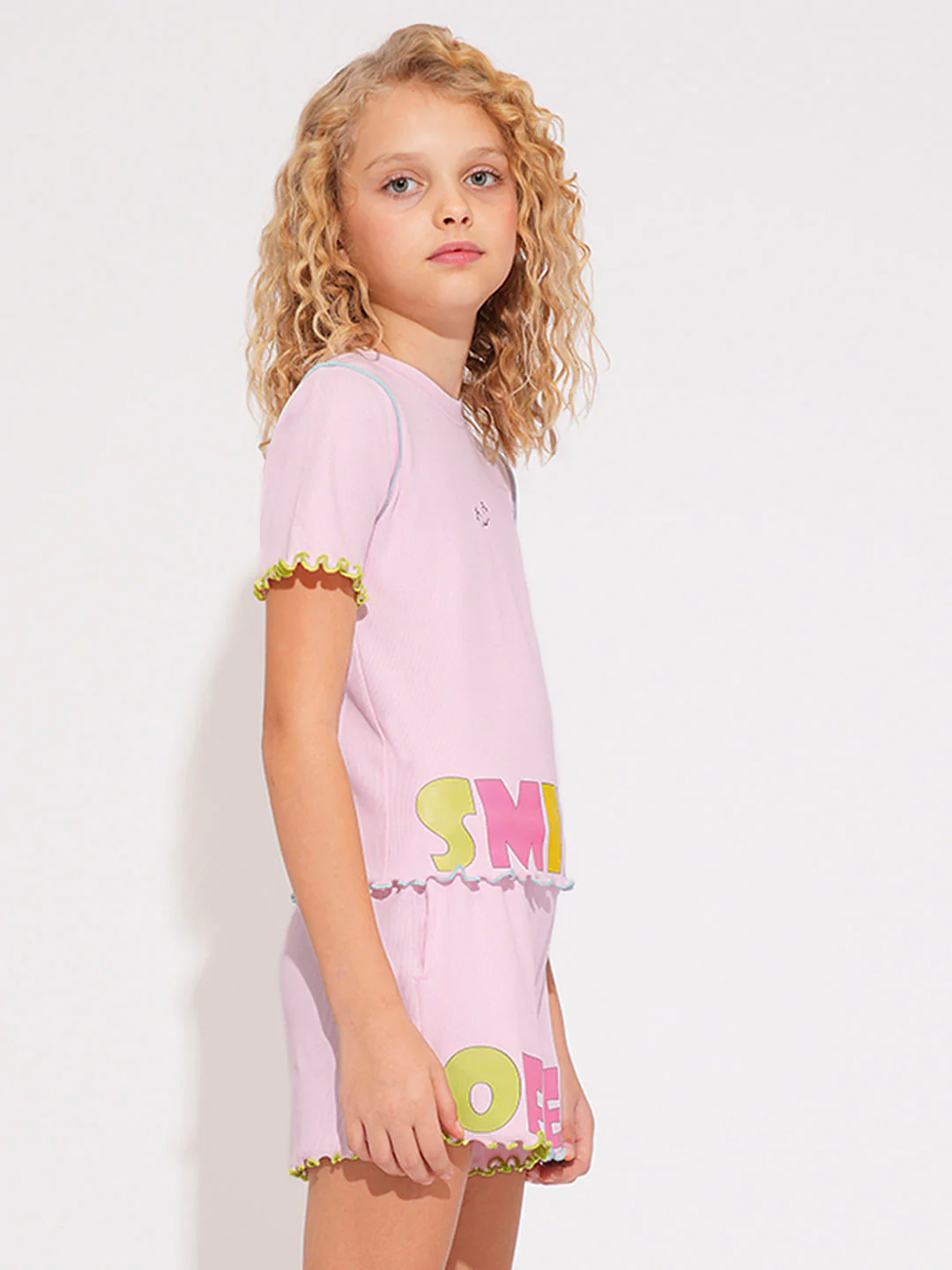 Girls Pink Printed Co-Ord Set T-Shirt - Image 2