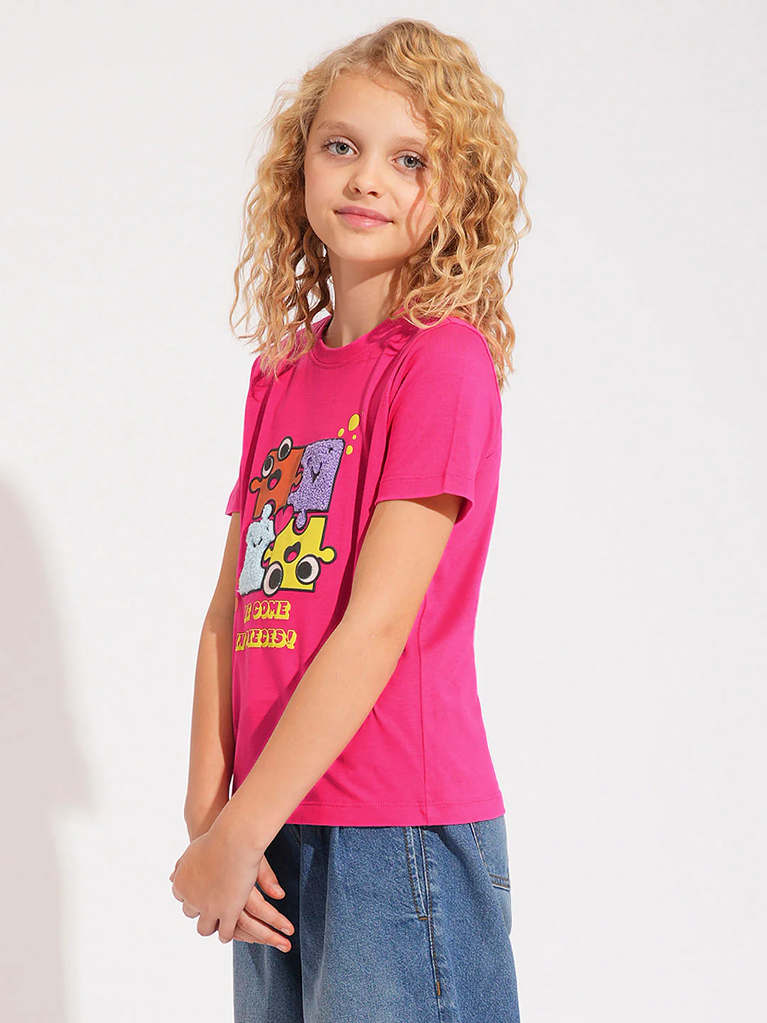 Girls Pink Terry Embroidered Cotton T-Shirt - Image 2