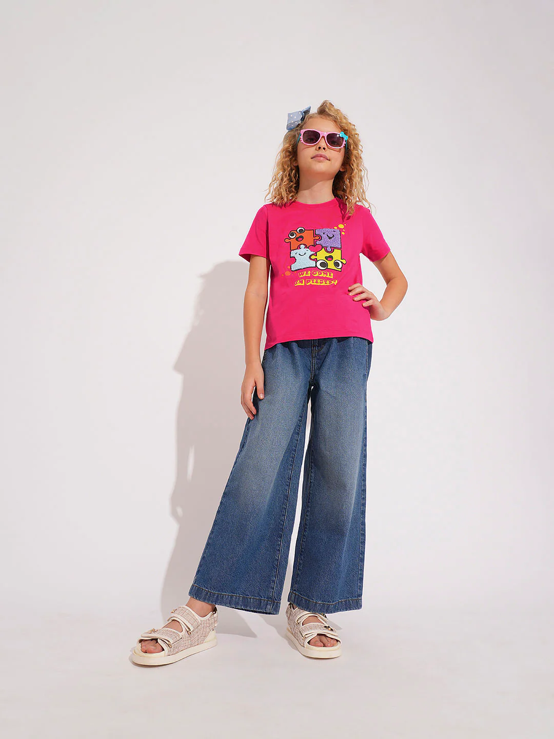 Girls Pink Terry Embroidered Cotton T-Shirt - Image 5