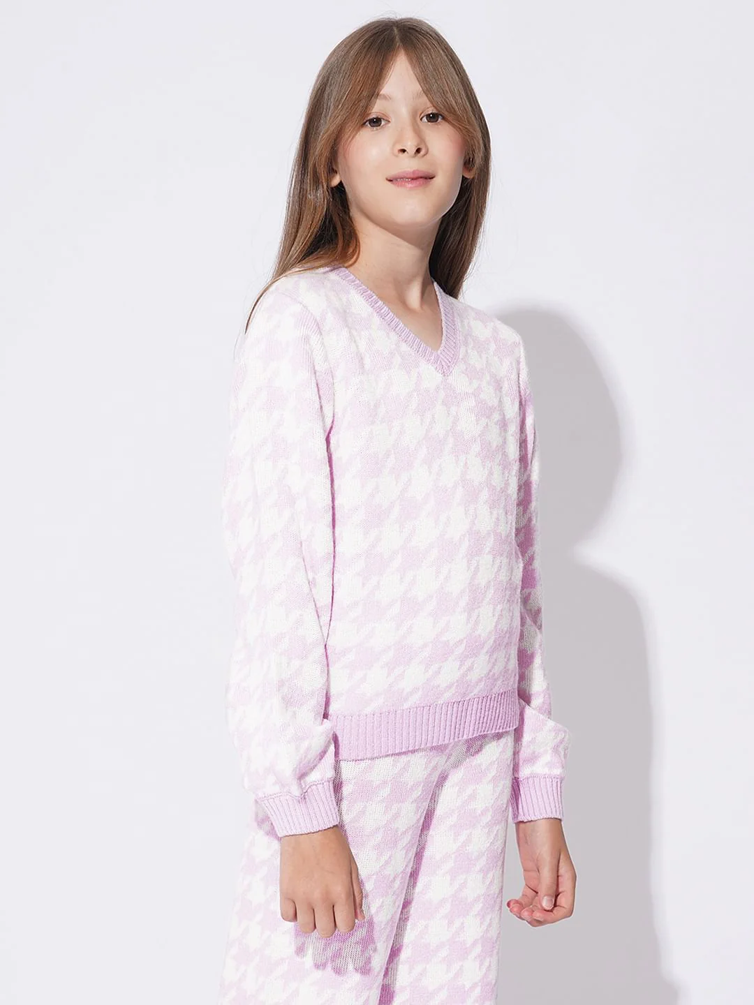 Girls Lilac Houndstooth Co-Ord Set Top - Image 2