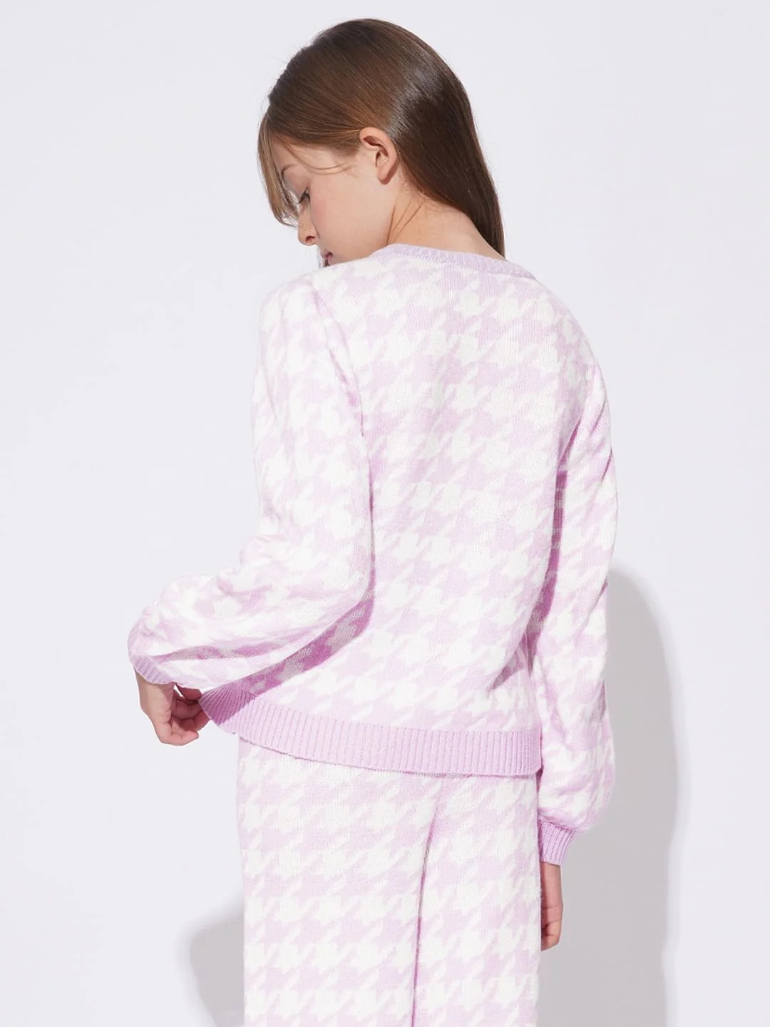 Girls Lilac Houndstooth Co-Ord Set Top - Image 3