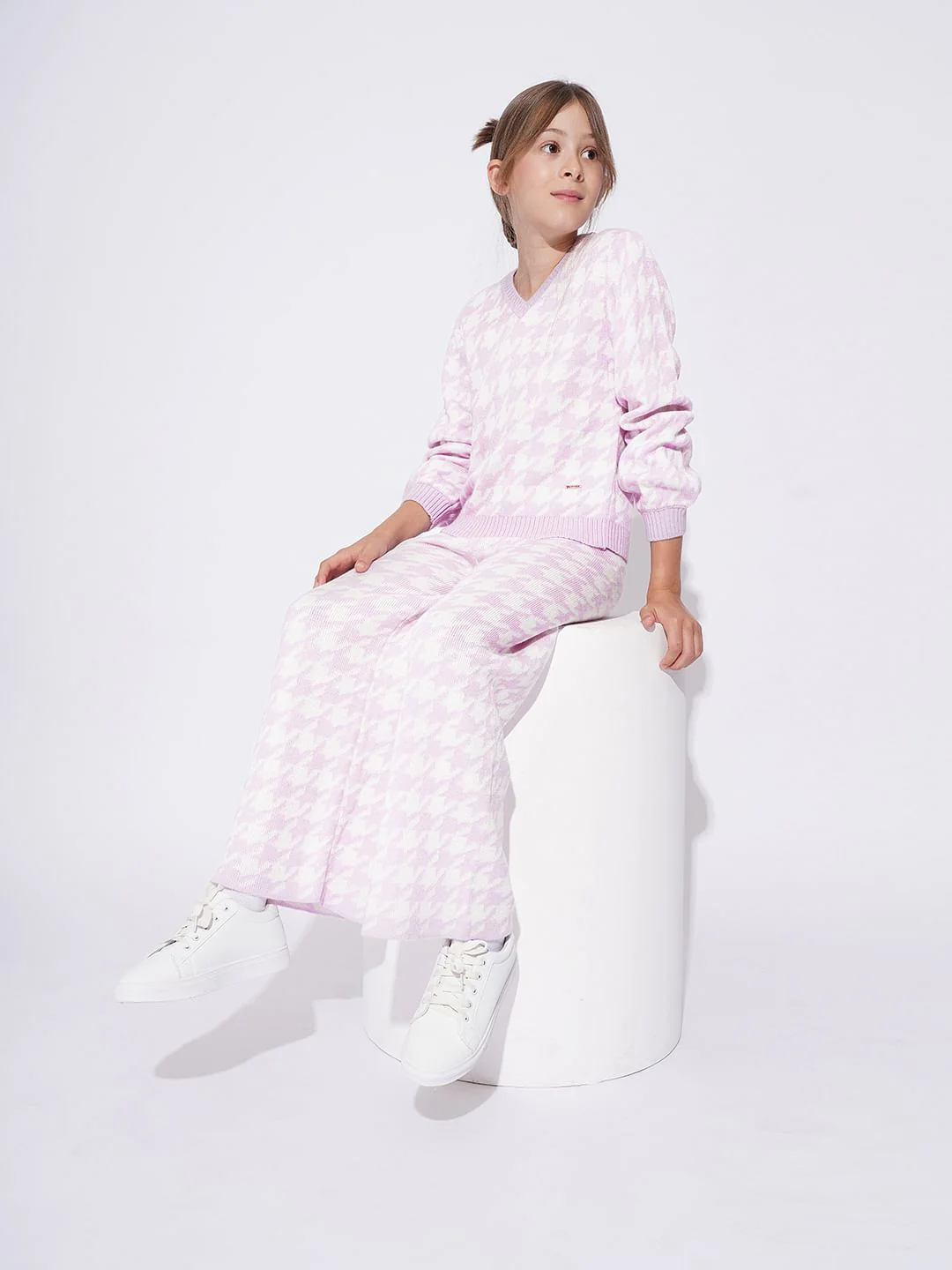 Girls Lilac Houndstooth Co-Ord Set Top - Image 5
