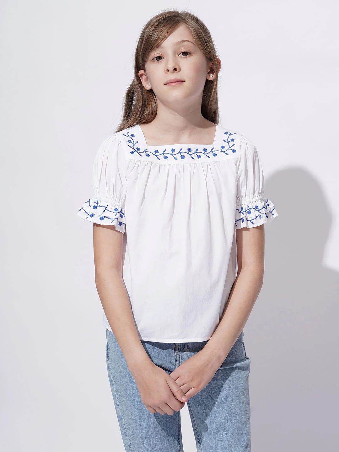 Girls White Embroidered Top - Image 2