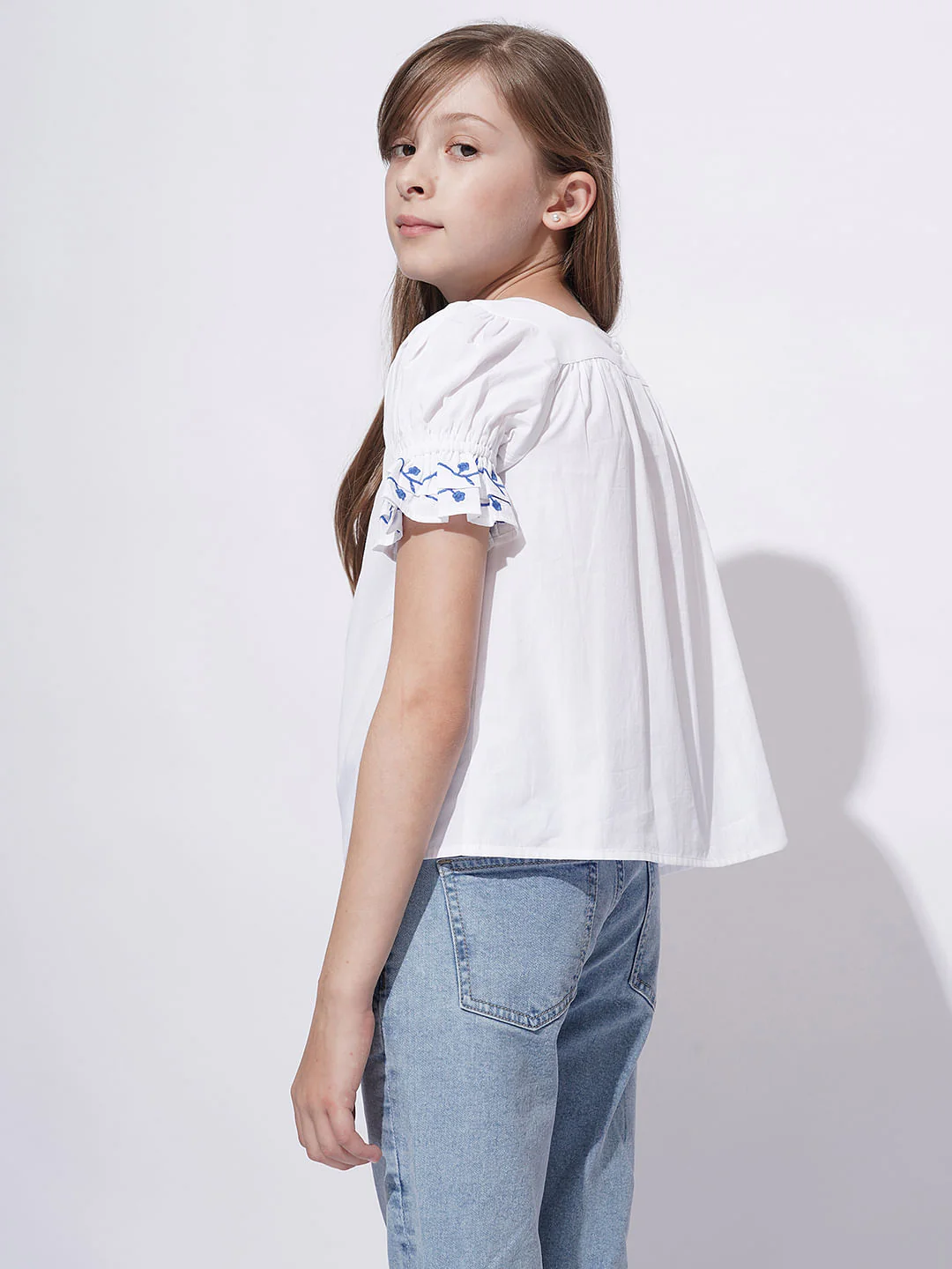 Girls White Embroidered Top - Image 3
