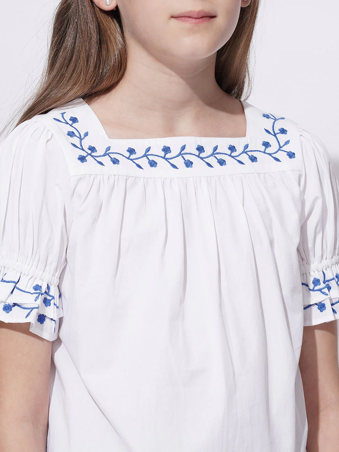 Girls White Embroidered Top - Image 4