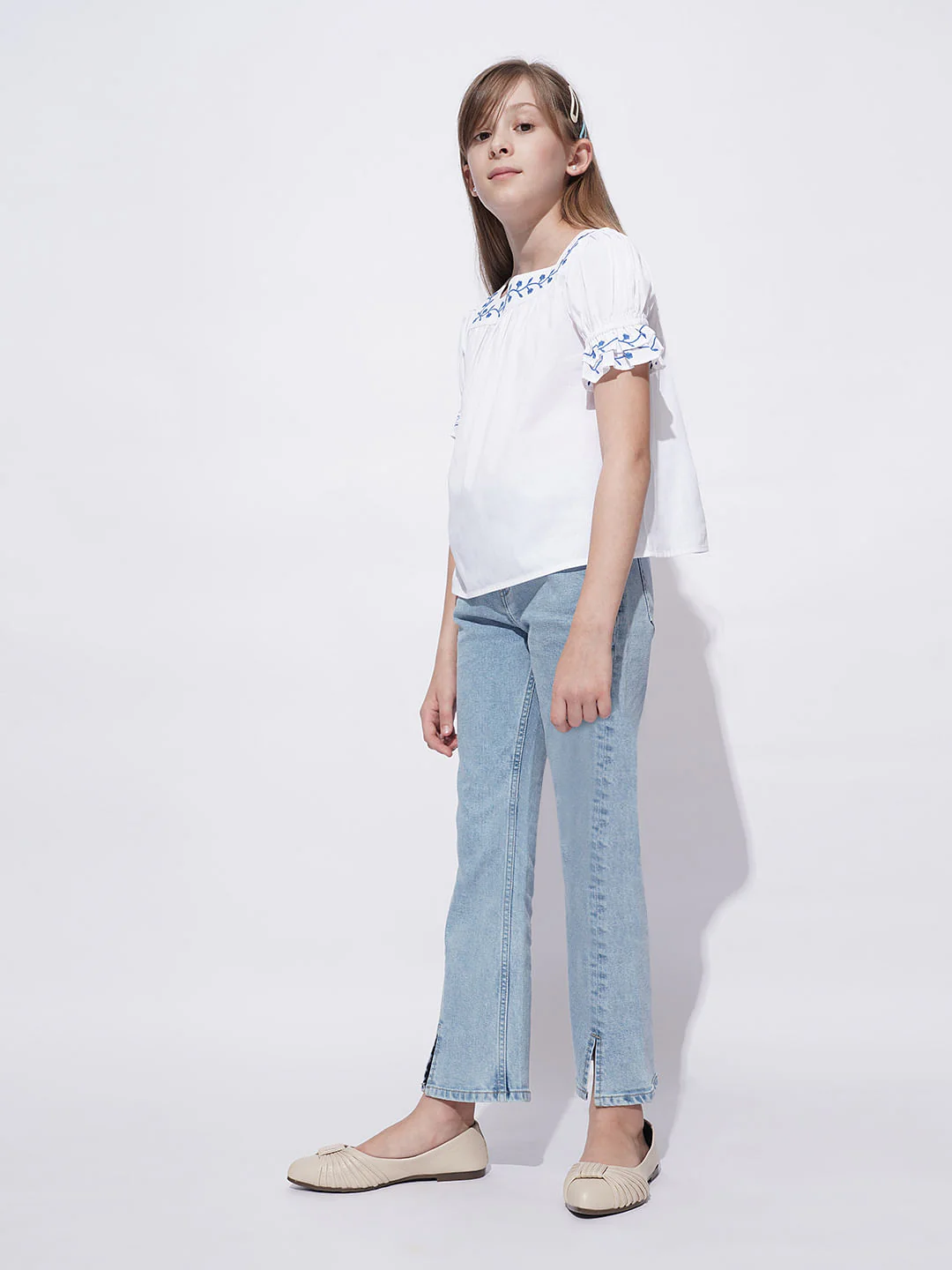 Girls White Embroidered Top - Image 5