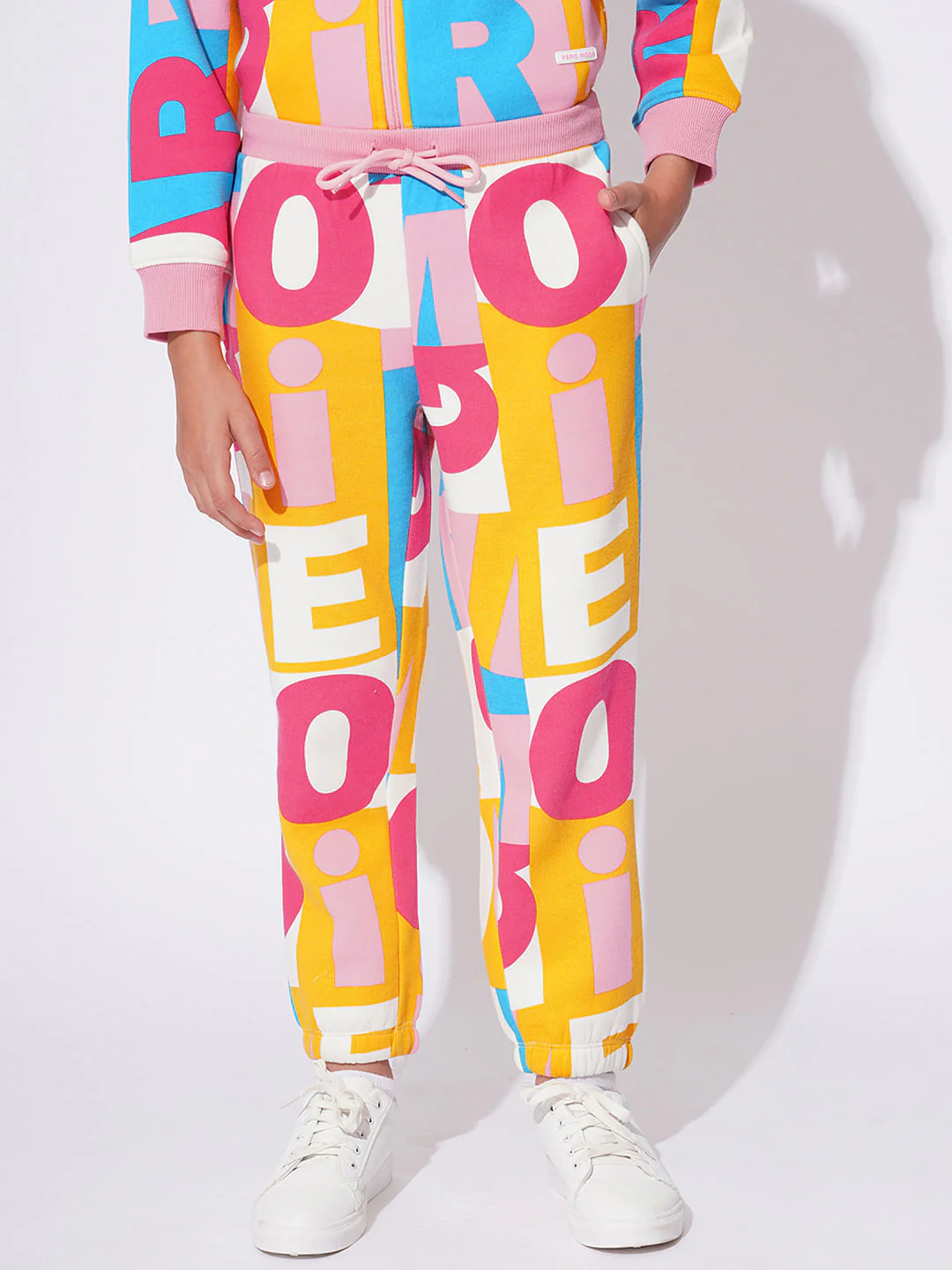 Girls White Printed Co-Ord Set Joggers - Image 2