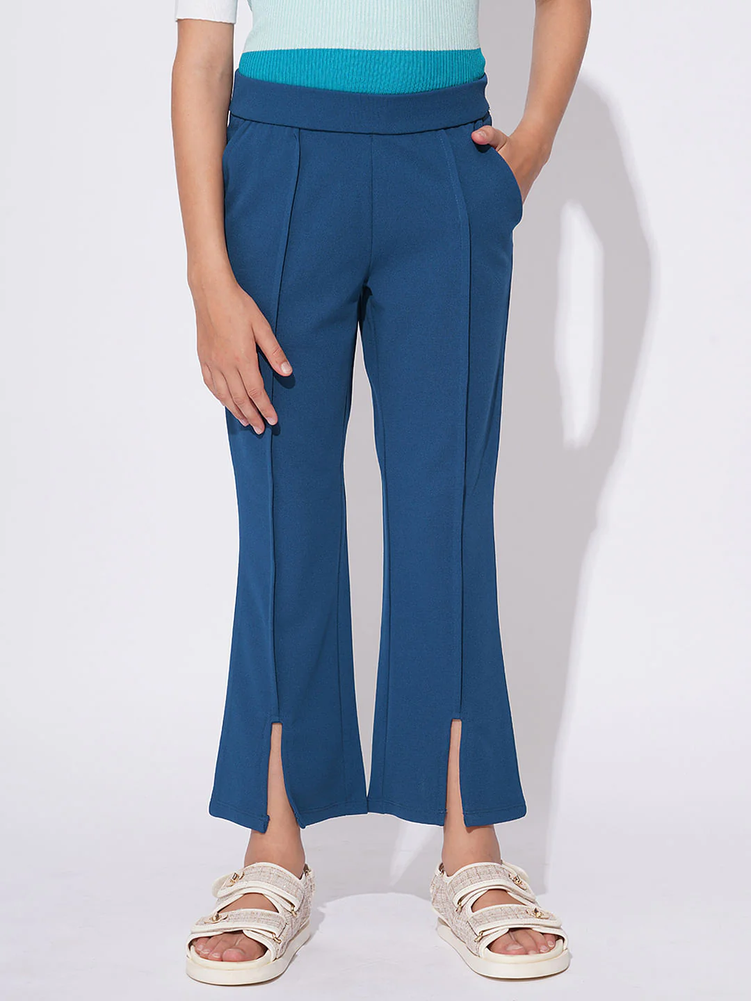 Girls Blue Flare Pants - Image 2