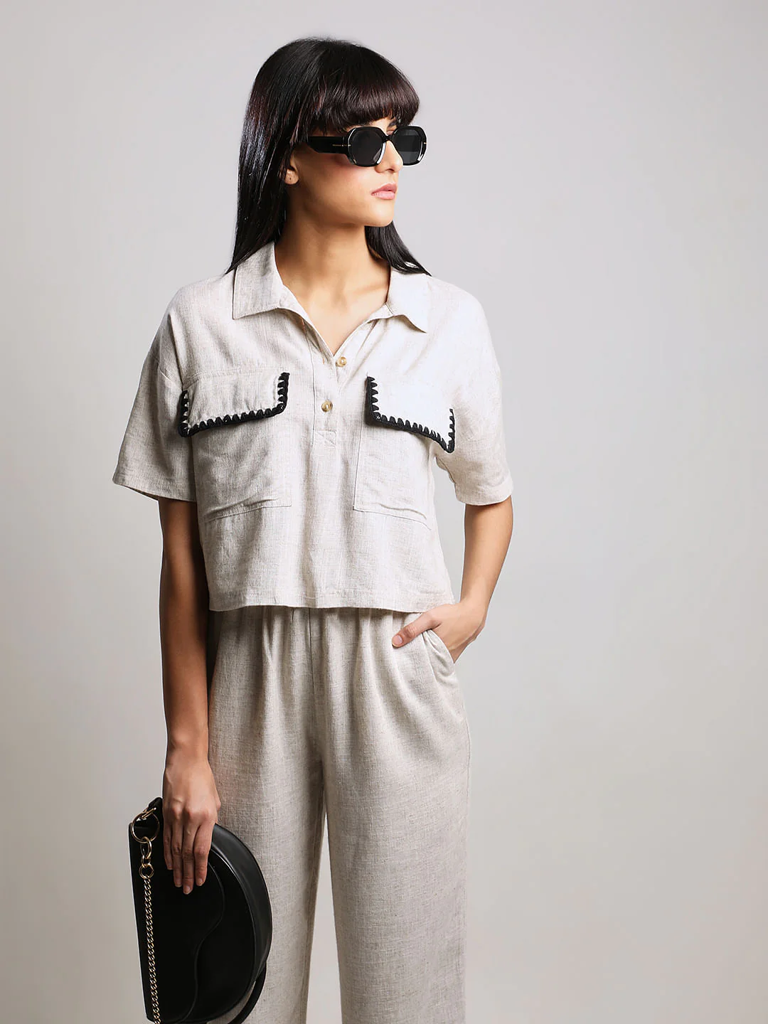 Ivory White Woven Co-Ord Set Shirt