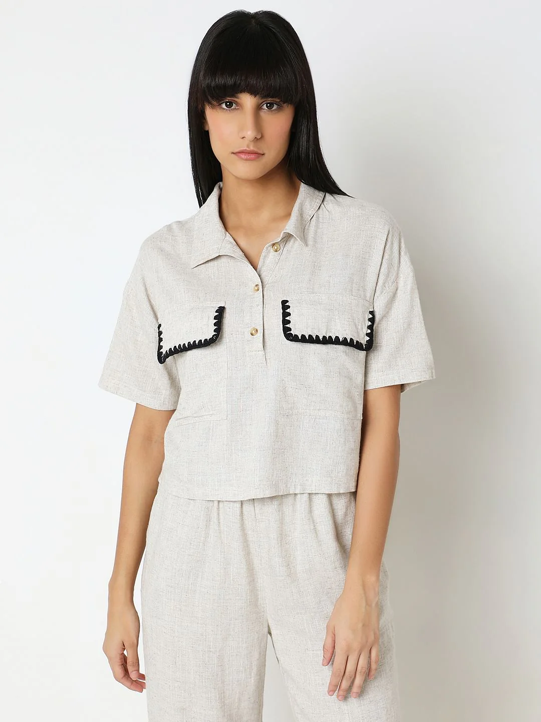 Ivory White Woven Co-Ord Set Shirt - Image 2