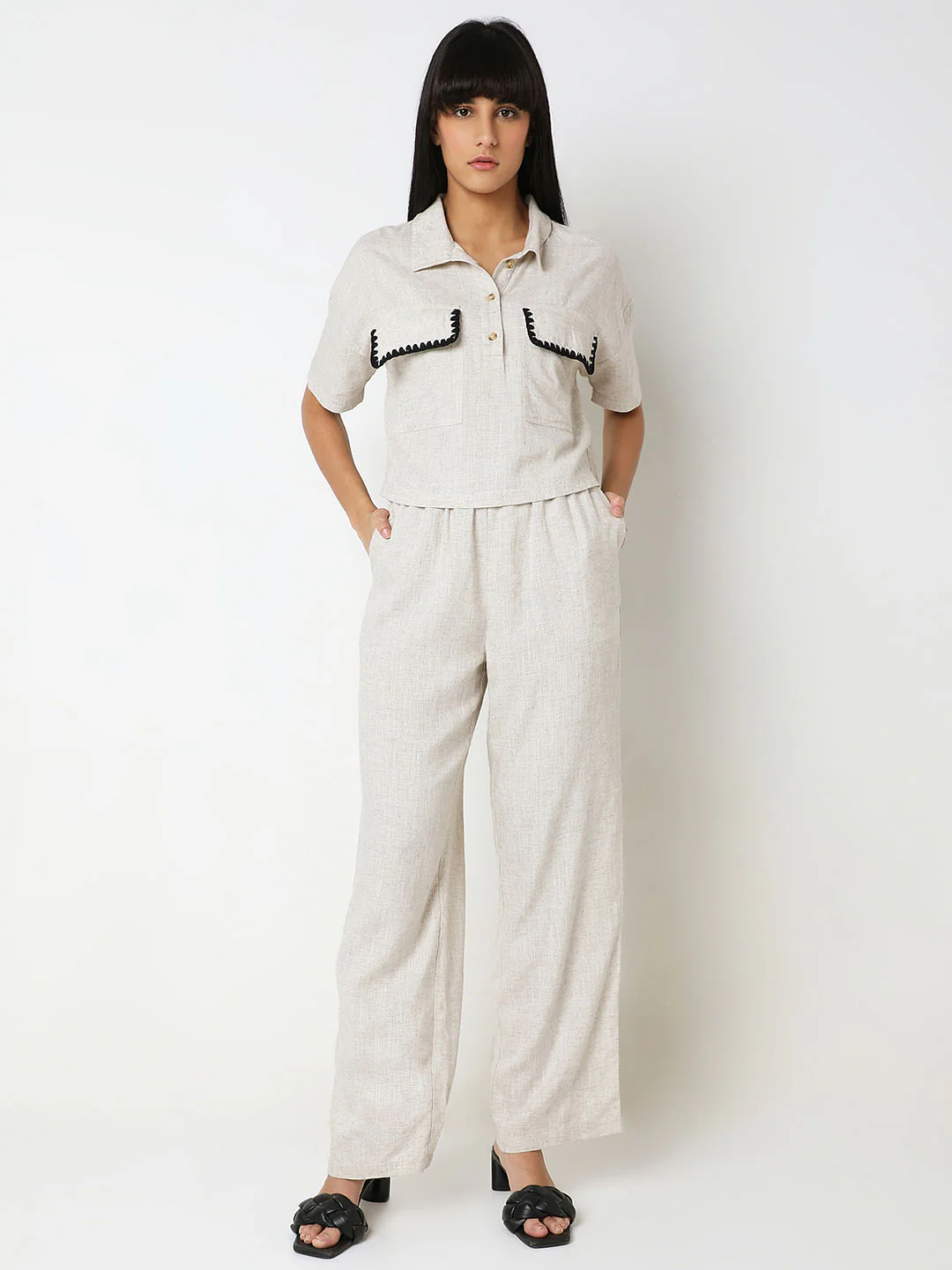 Ivory White Woven Co-Ord Set Shirt - Image 5