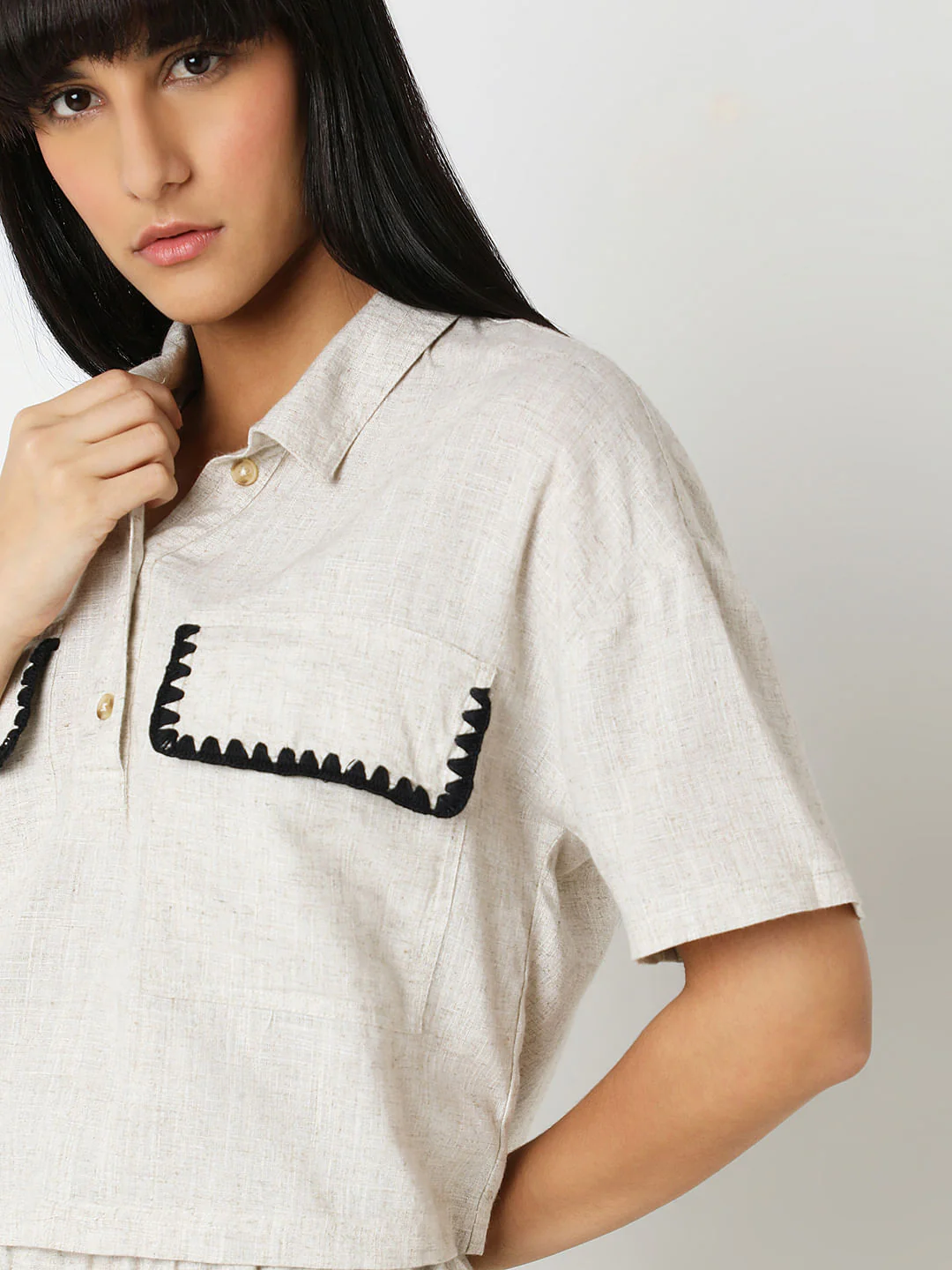 Ivory White Woven Co-Ord Set Shirt - Image 6