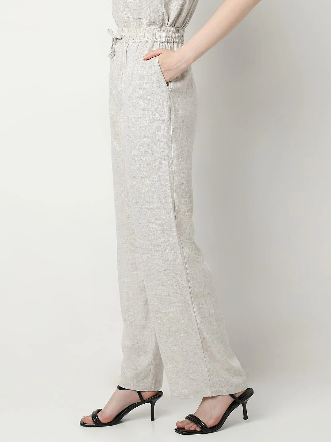 Ivory White Woven Co-Ord Set Pants - Image 3