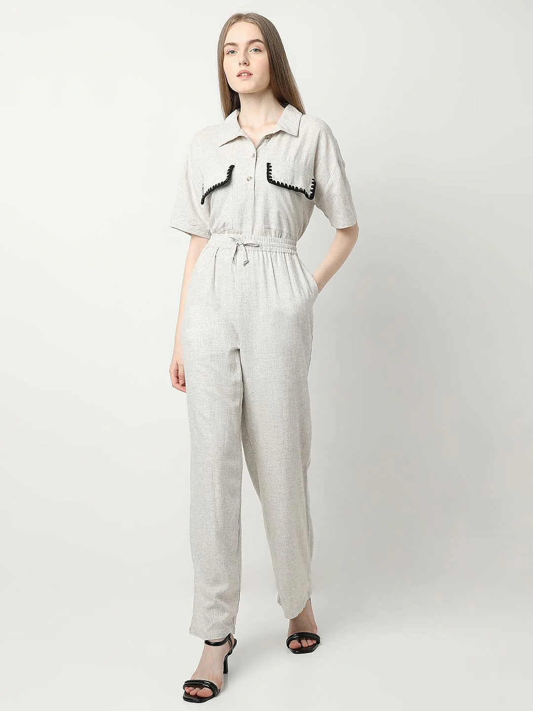 Ivory White Woven Co-Ord Set Pants - Image 5