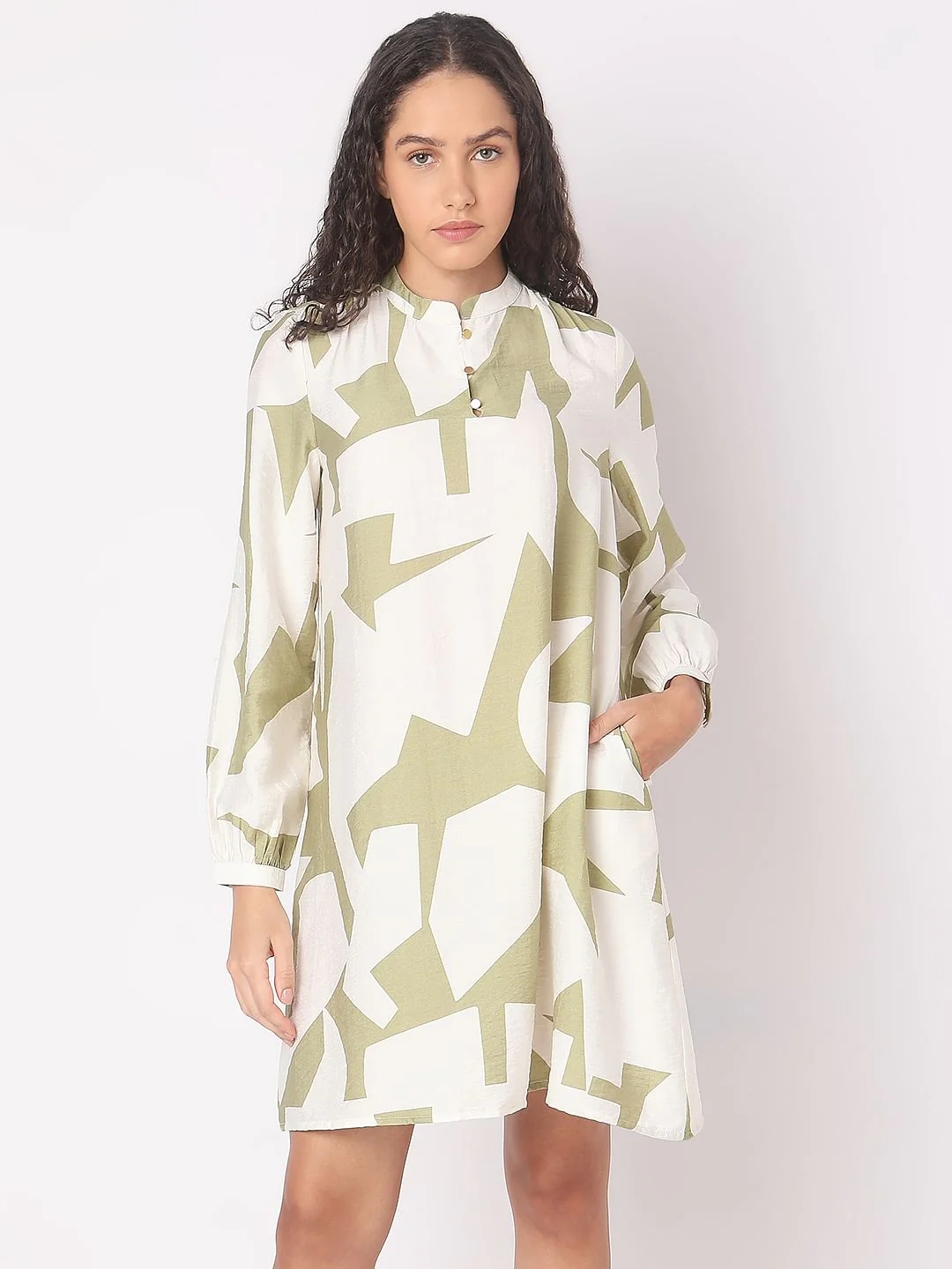 Beige Abstract Print Shift Dress - Image 2