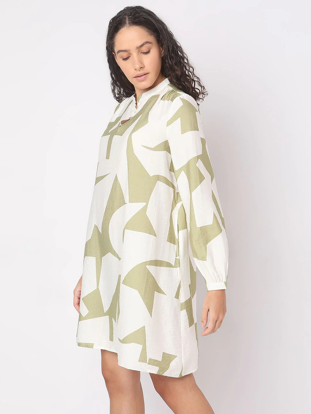 Beige Abstract Print Shift Dress - Image 3
