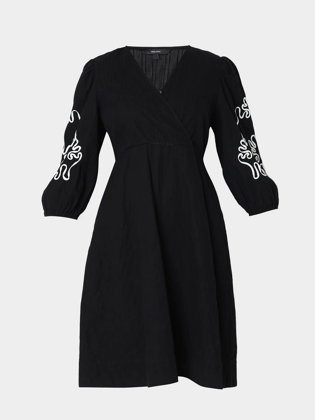 Black Puff Sleeves Cotton Dress - Image 7