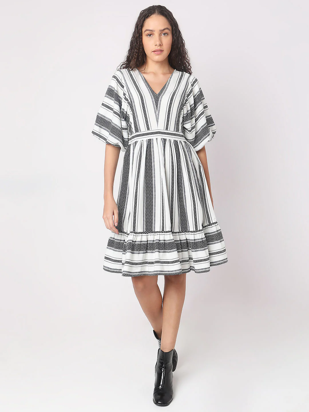 White Striped V-Neck Dress - Image 5