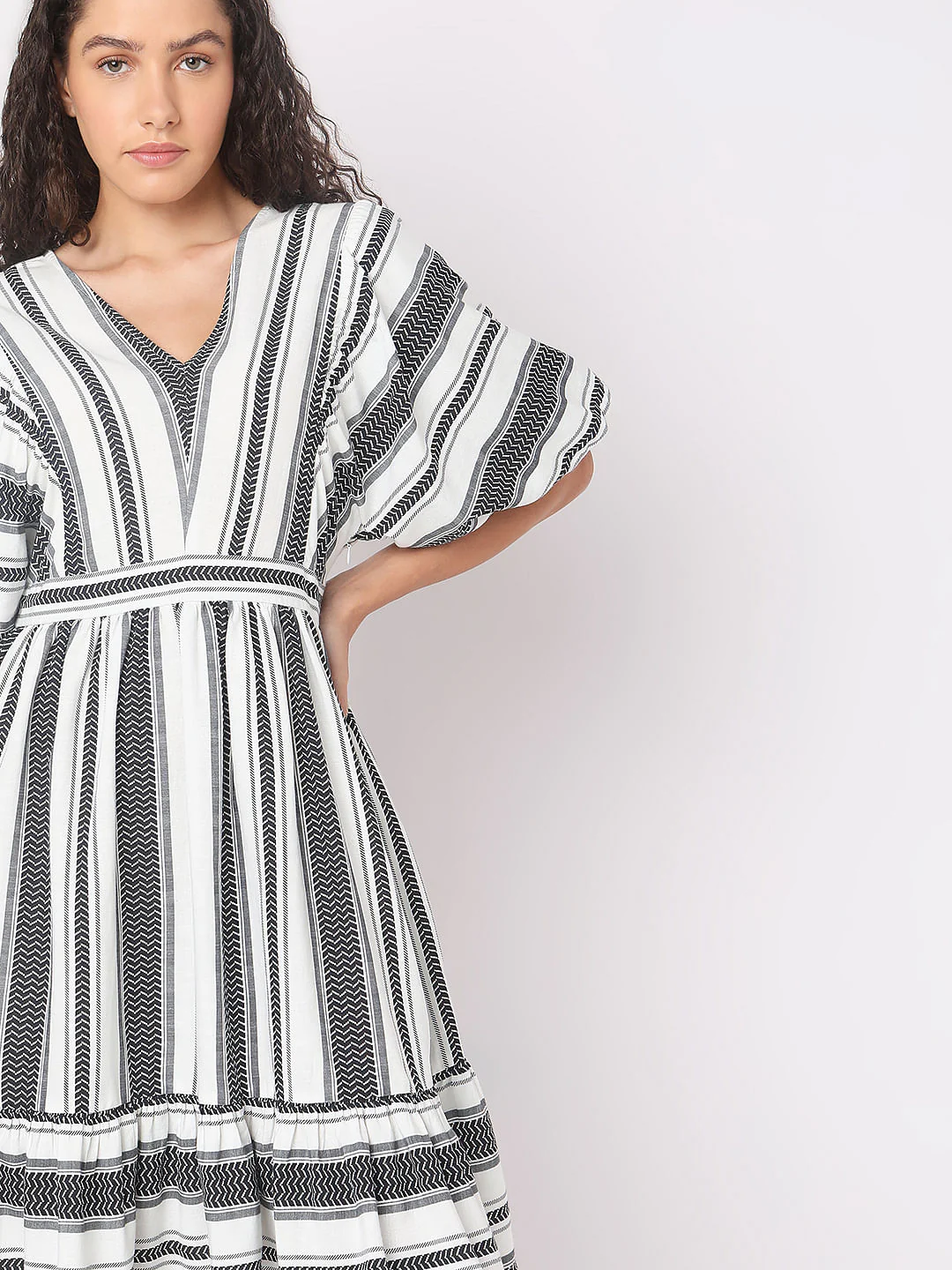 White Striped V-Neck Dress - Image 6