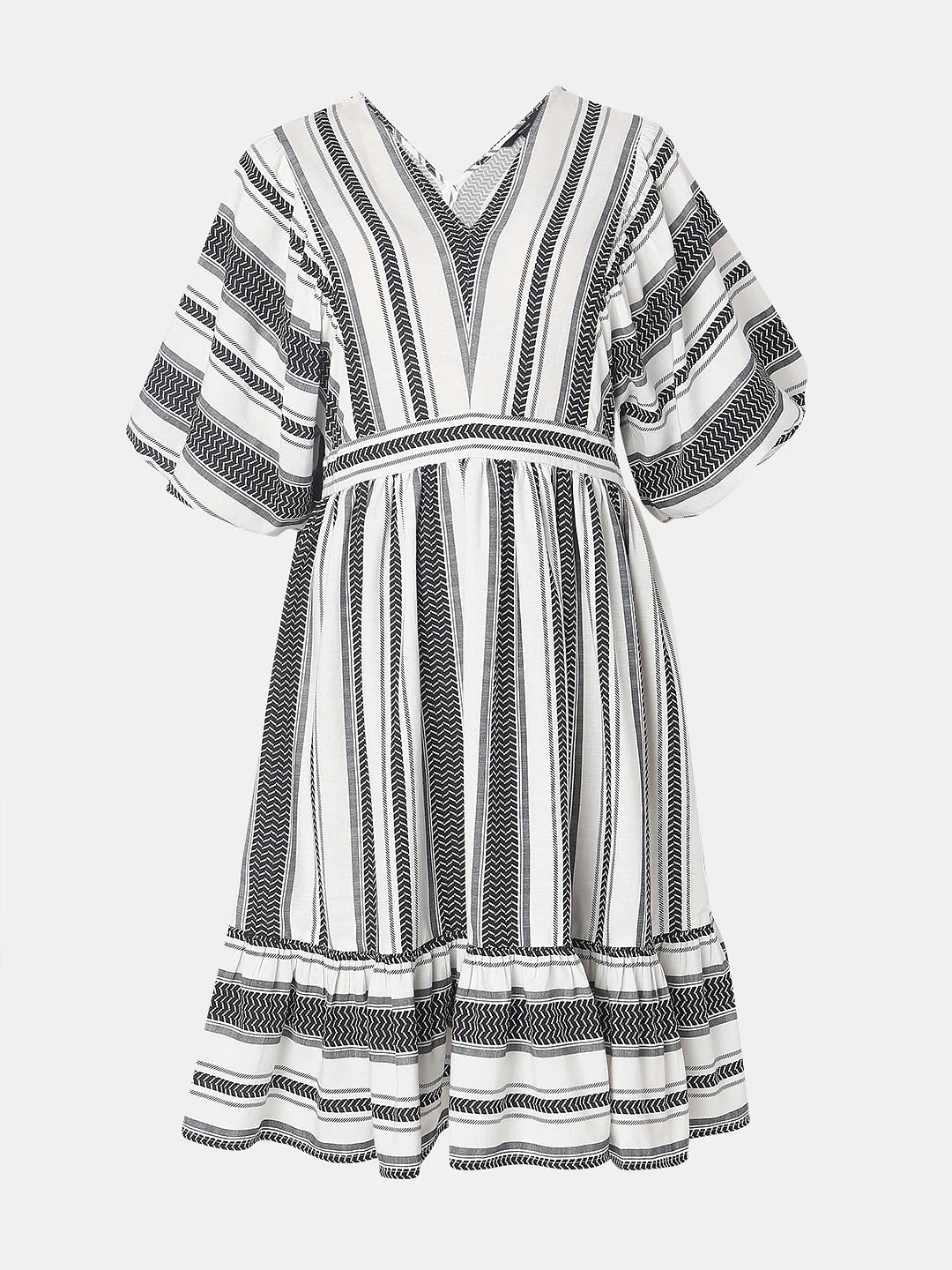 White Striped V-Neck Dress - Image 7