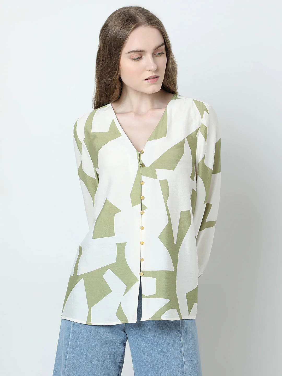 Beige Abstract Print Shirt - Image 2