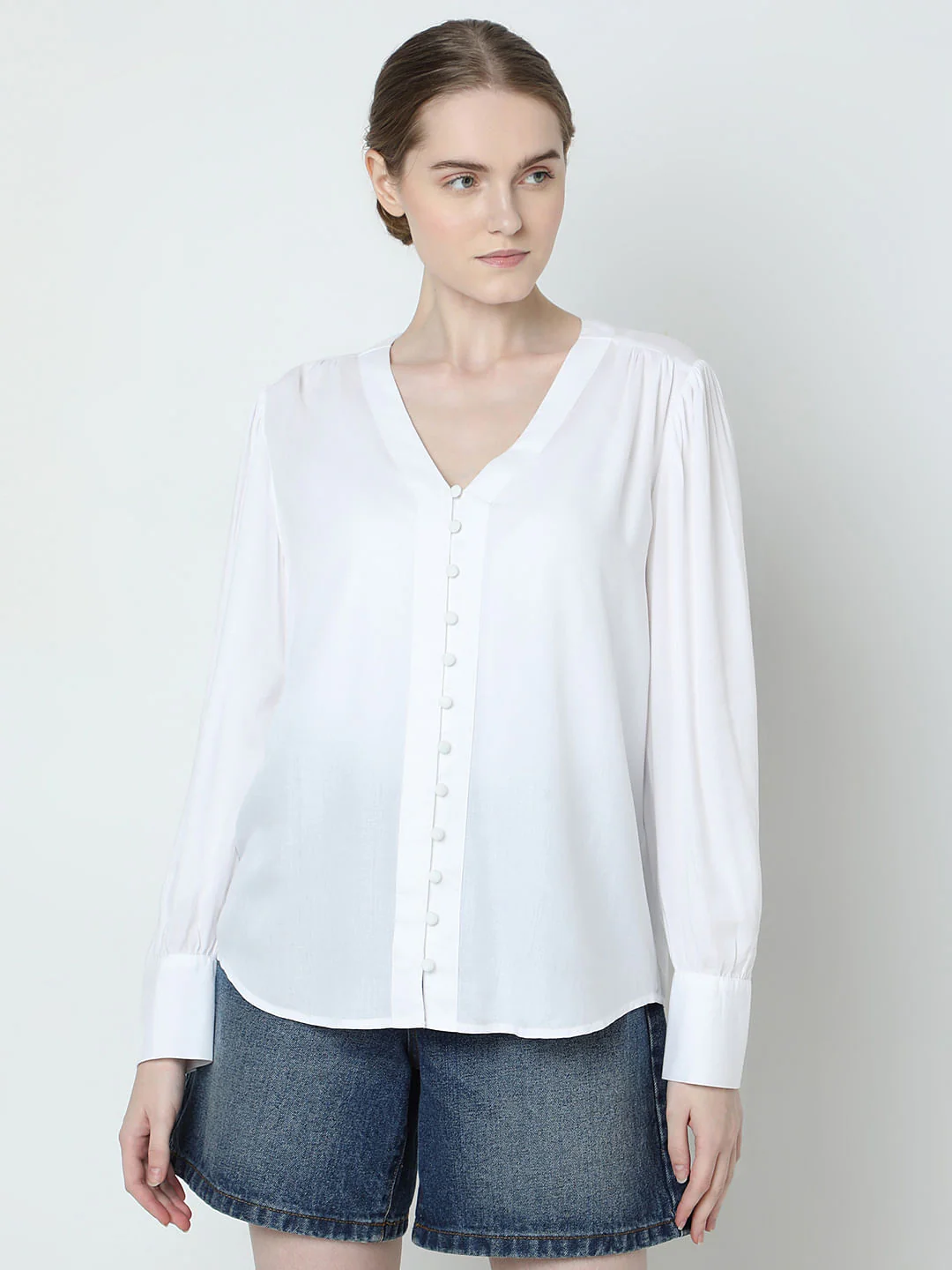 White V-Neck Shirt - Image 2