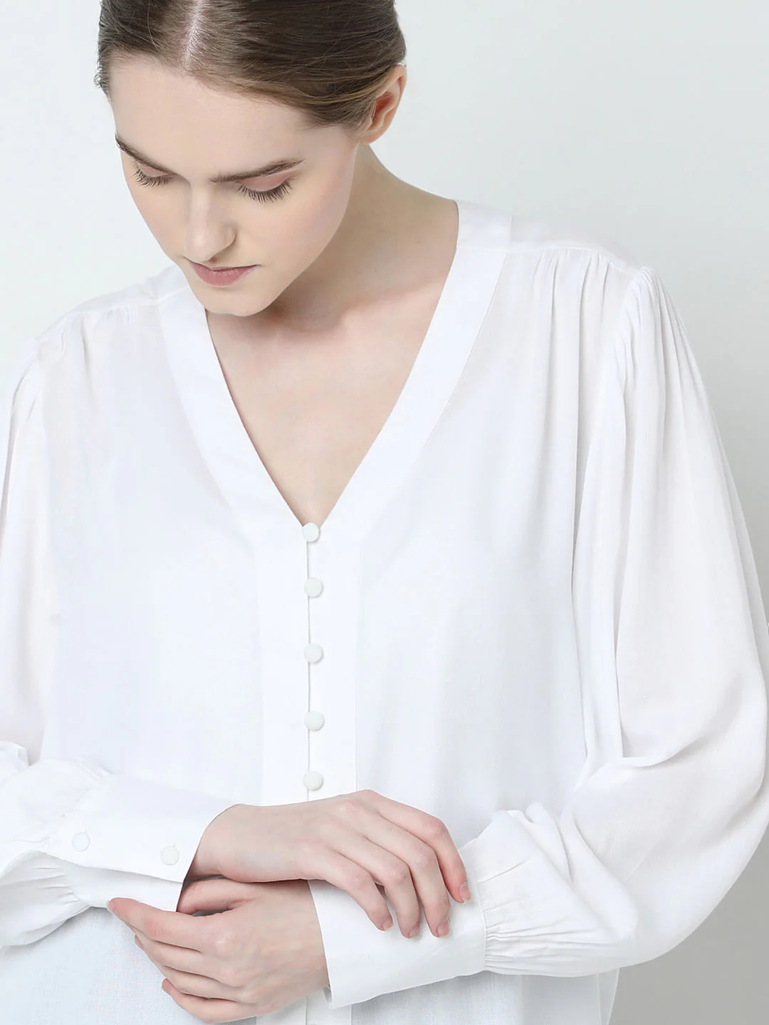 White V-Neck Shirt - Image 6