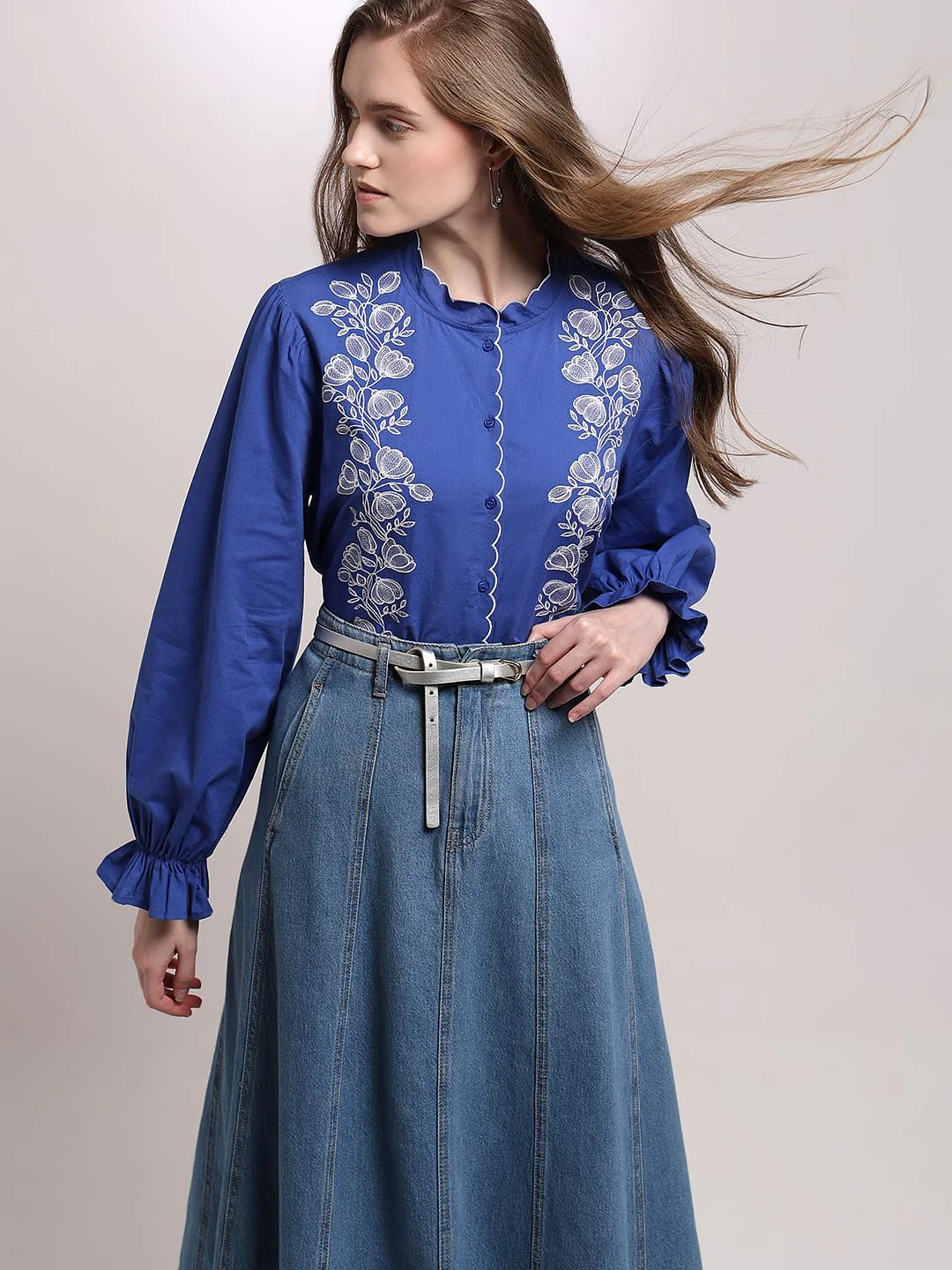 Dark Blue Embroidered Top