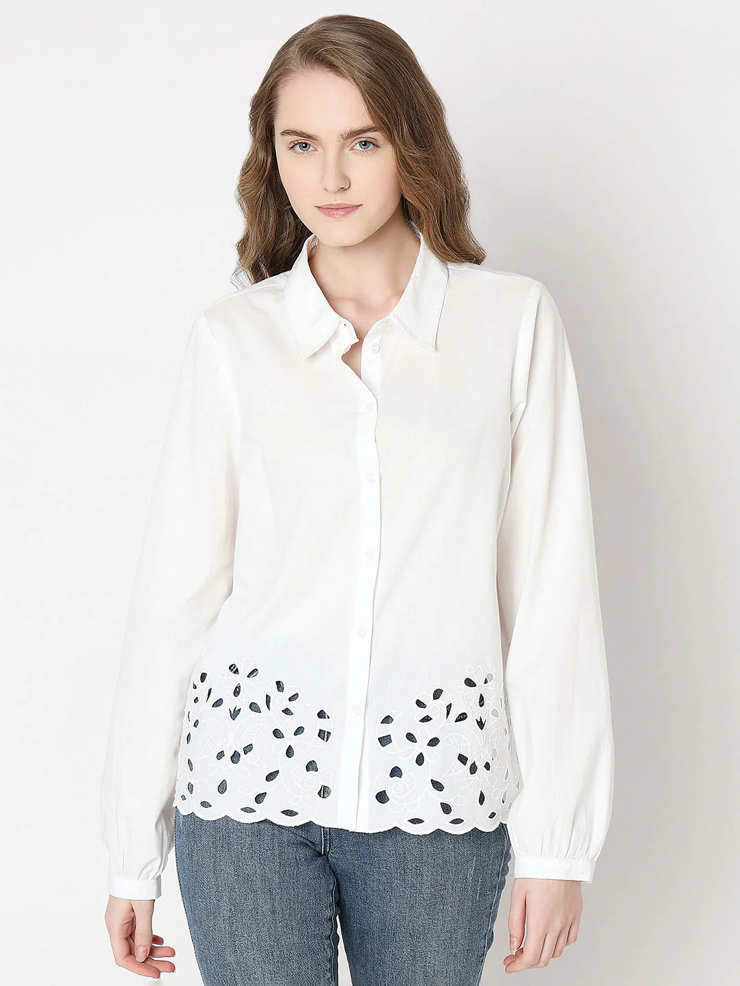 White Cut-Work Cotton Shirt - Image 2