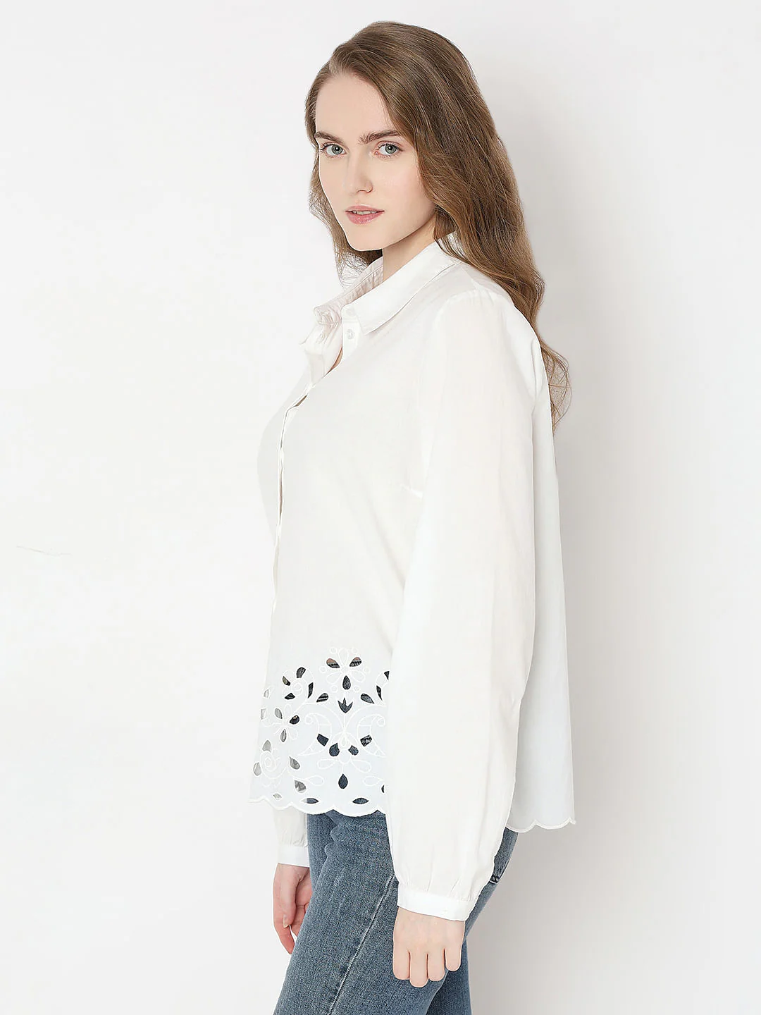 White Cut-Work Cotton Shirt - Image 3