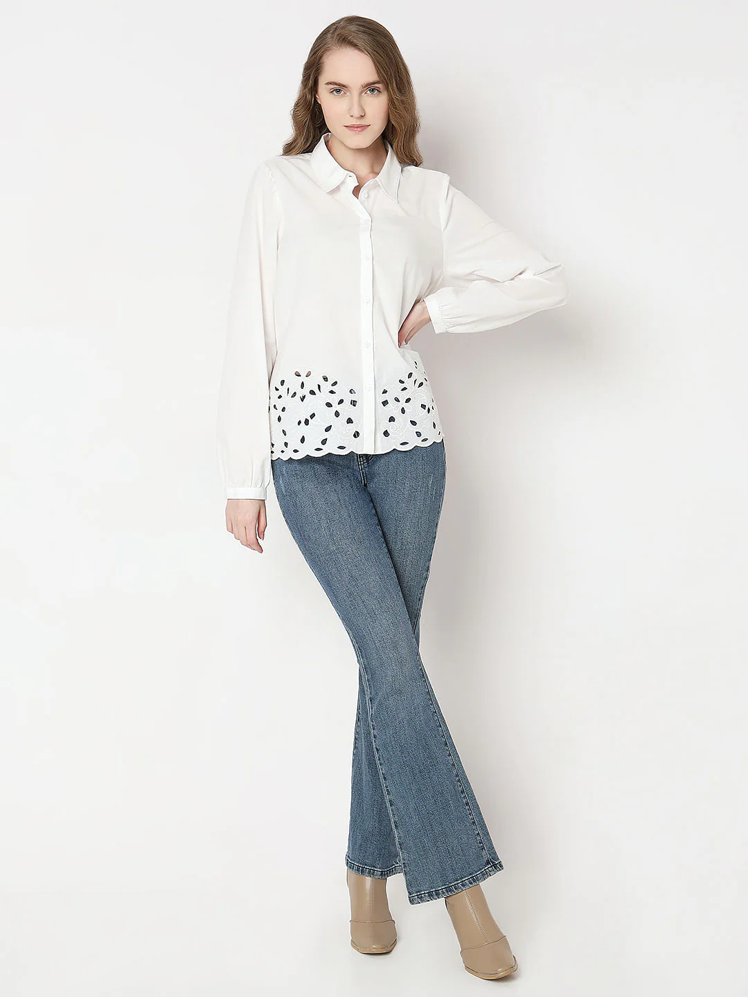 White Cut-Work Cotton Shirt - Image 5