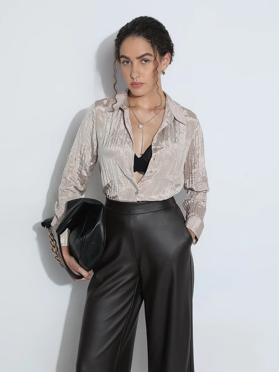 Beige Texture Satin Shirt