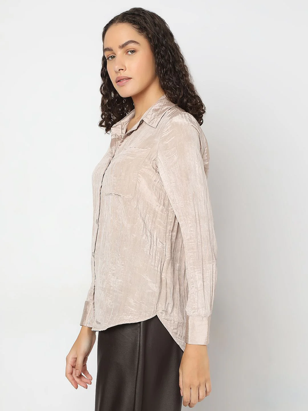 Beige Texture Satin Shirt - Image 3
