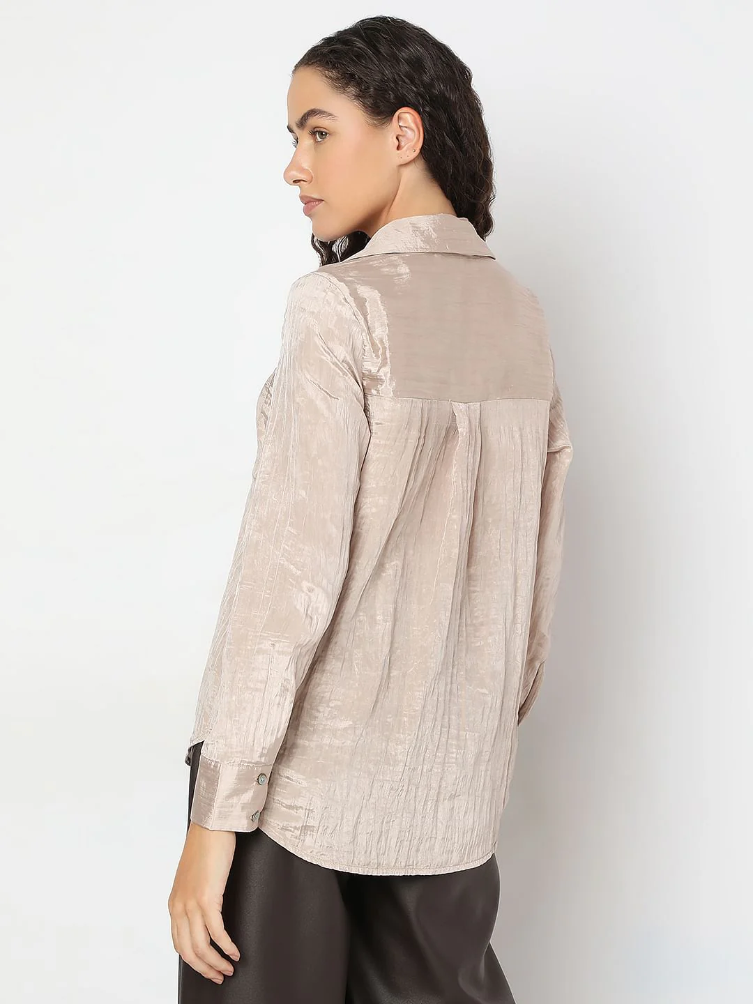 Beige Texture Satin Shirt - Image 4