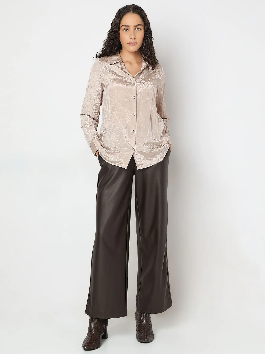 Beige Texture Satin Shirt - Image 5