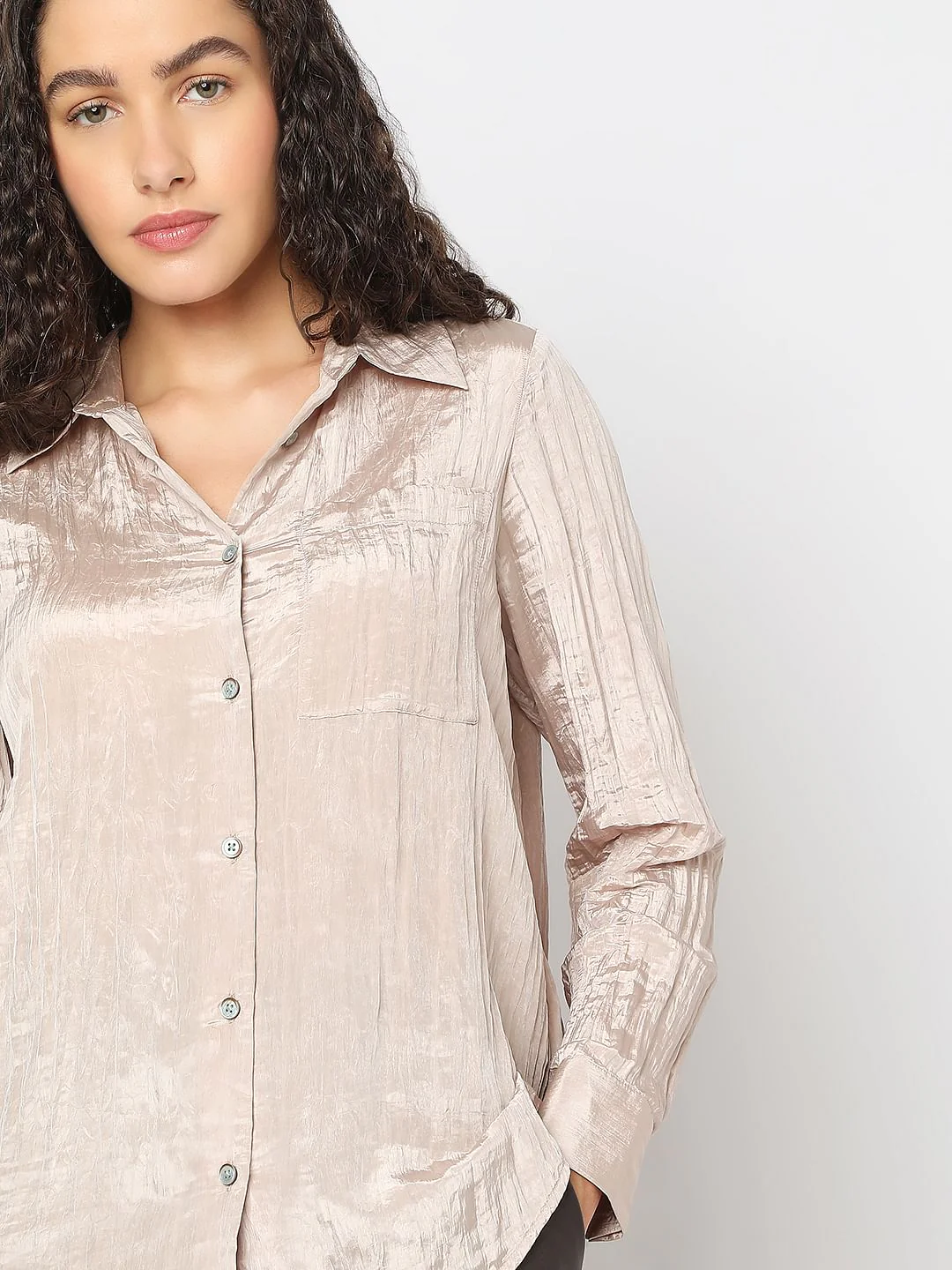 Beige Texture Satin Shirt - Image 6