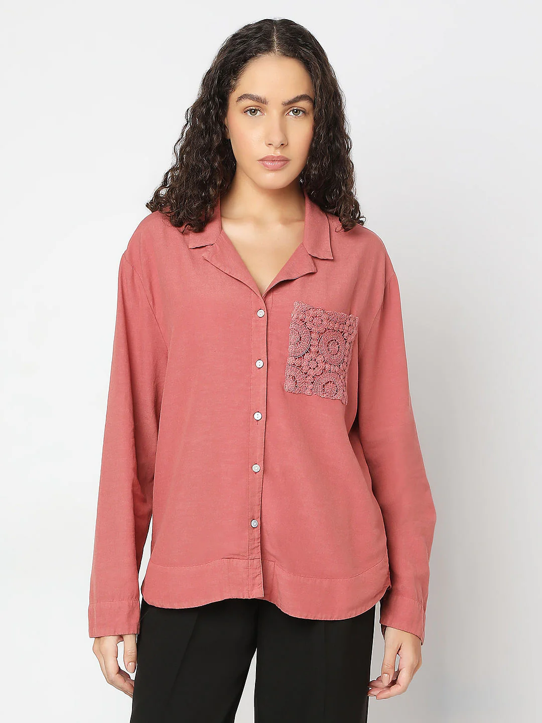 Pink Embroidered Pocket Shirt - Image 2