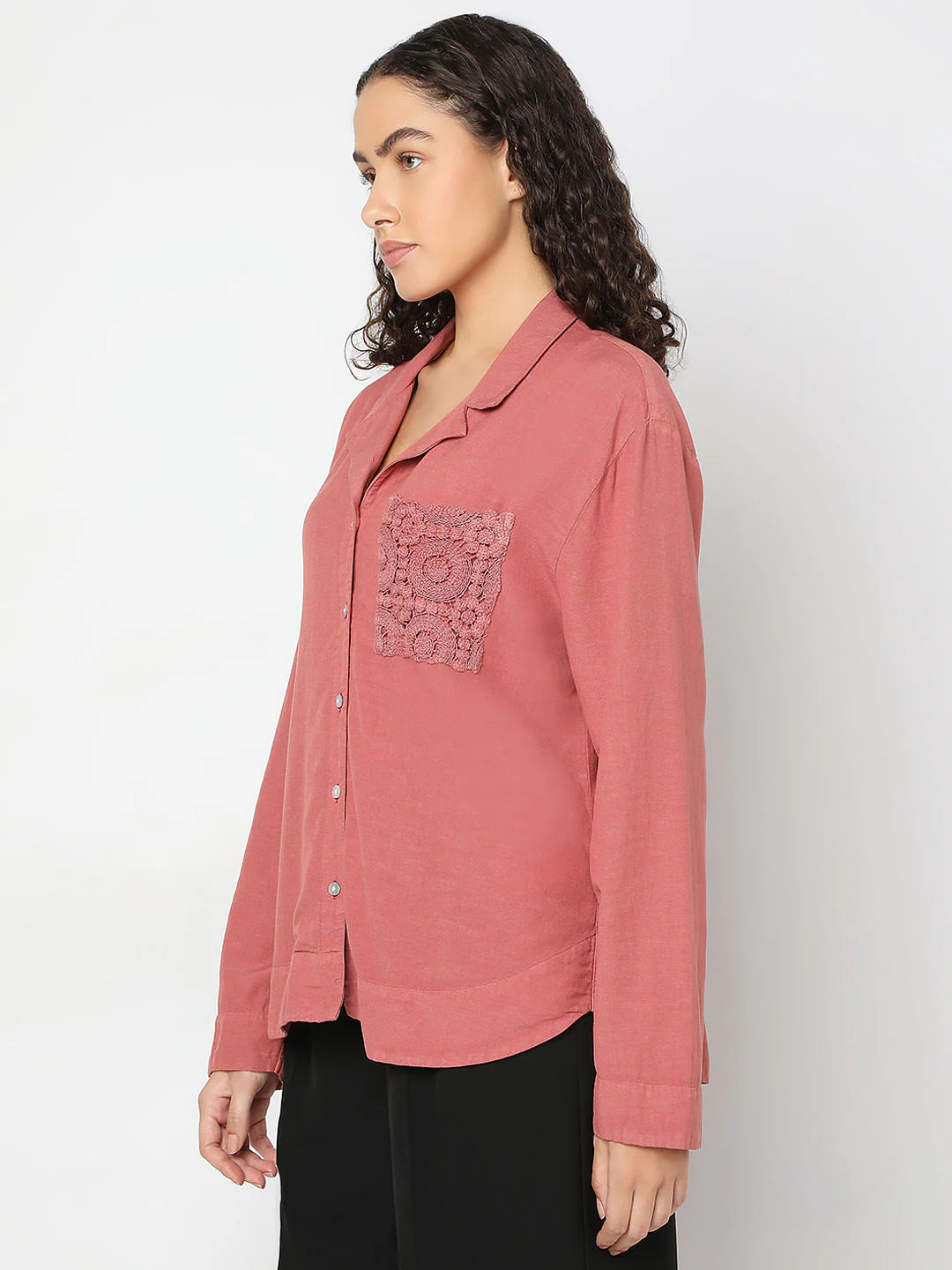 Pink Embroidered Pocket Shirt - Image 3
