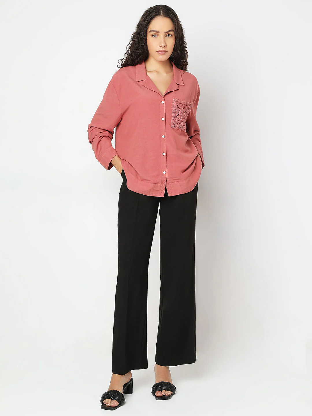 Pink Embroidered Pocket Shirt - Image 5