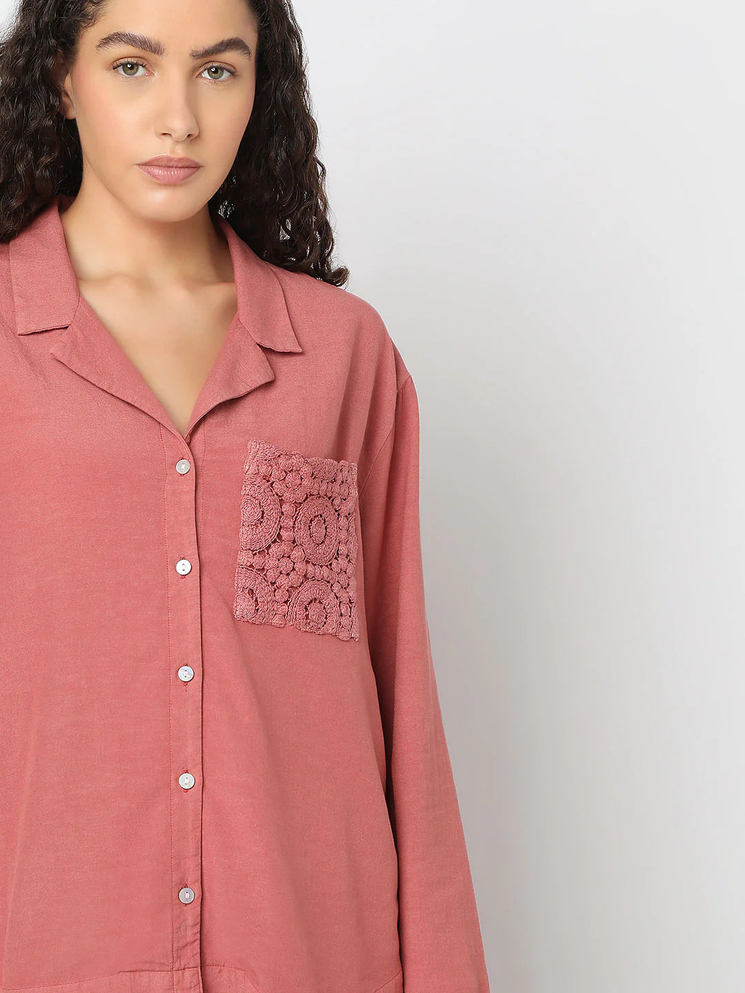 Pink Embroidered Pocket Shirt - Image 6