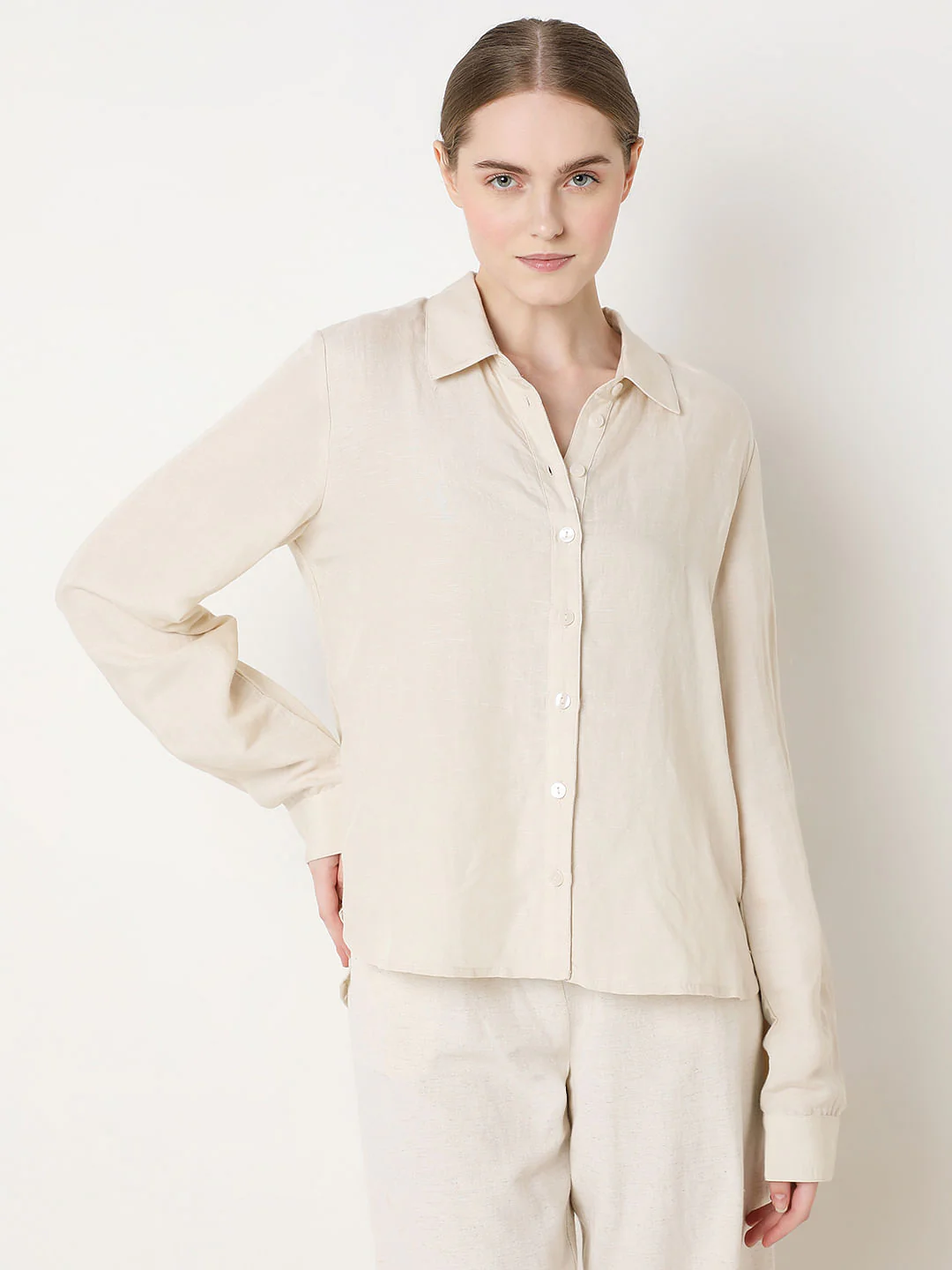 Light Beige Linen Co-Ord Set Shirt - Image 2